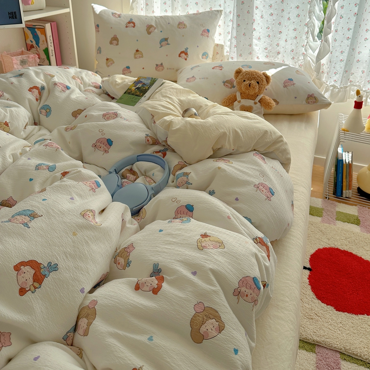 91家纺网 家纺一手货源 找家纺 顾里家纺 2025新款韩系奶萌云朵棉四件套 幼稚园