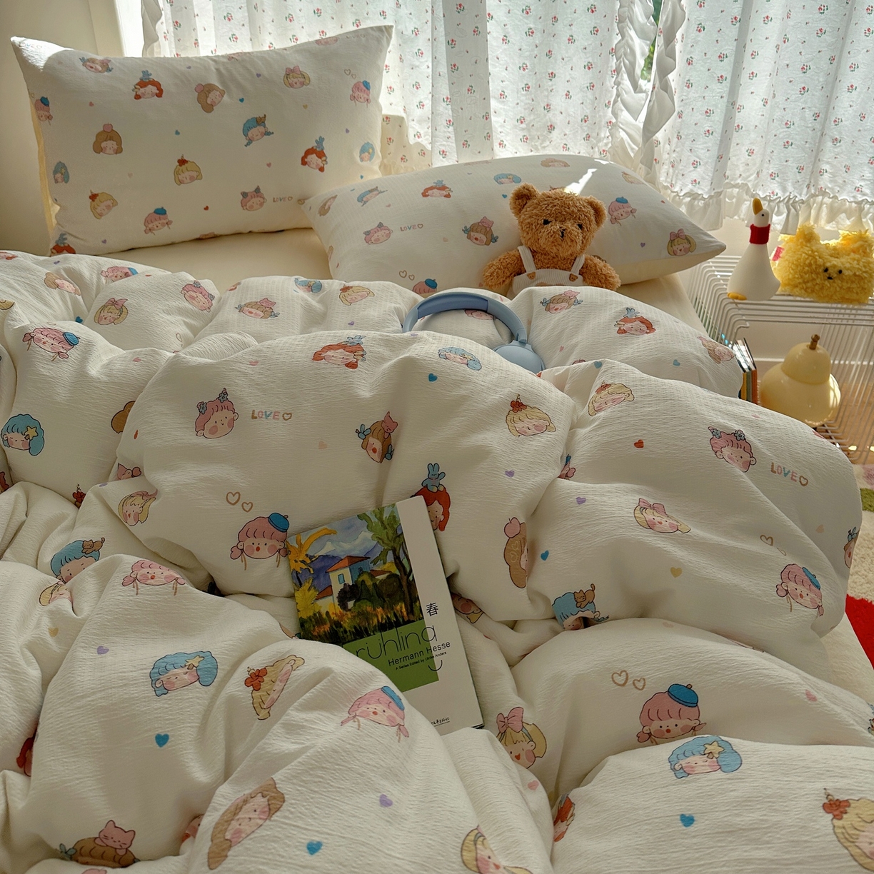 91家纺网 家纺一手货源 找家纺 顾里家纺 2025新款韩系奶萌云朵棉四件套 幼稚园