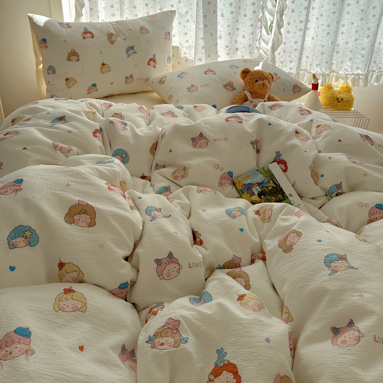 91家纺网 家纺一手货源 找家纺 顾里家纺 2025新款韩系奶萌云朵棉四件套 幼稚园