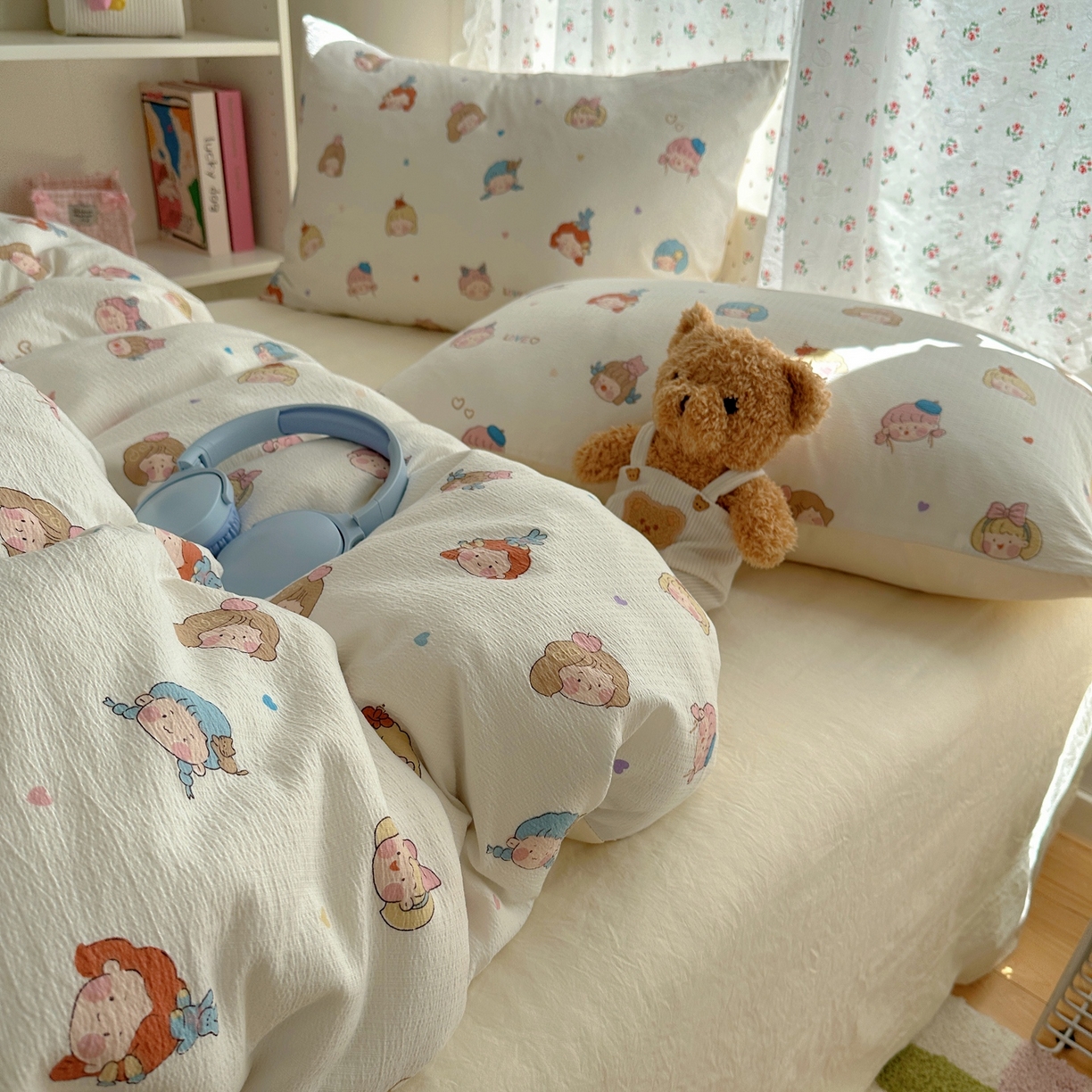 91家纺网 家纺一手货源 找家纺 顾里家纺 2025新款韩系奶萌云朵棉四件套 幼稚园