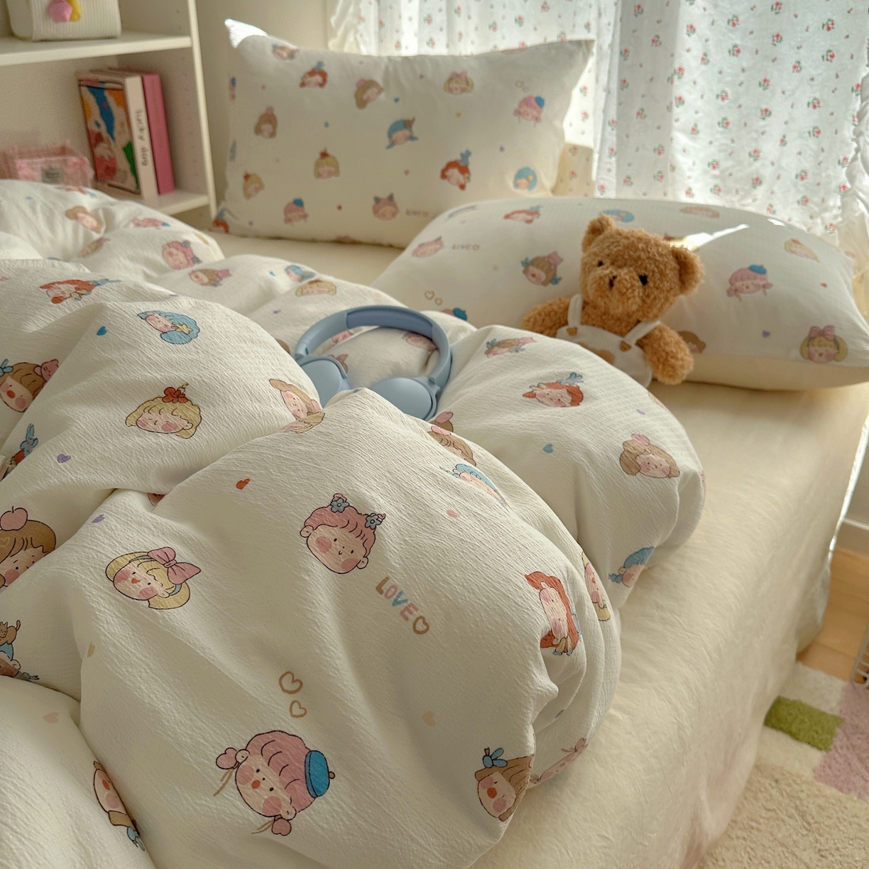 91家纺网 家纺一手货源 找家纺 顾里家纺 2025新款韩系奶萌云朵棉四件套 幼稚园