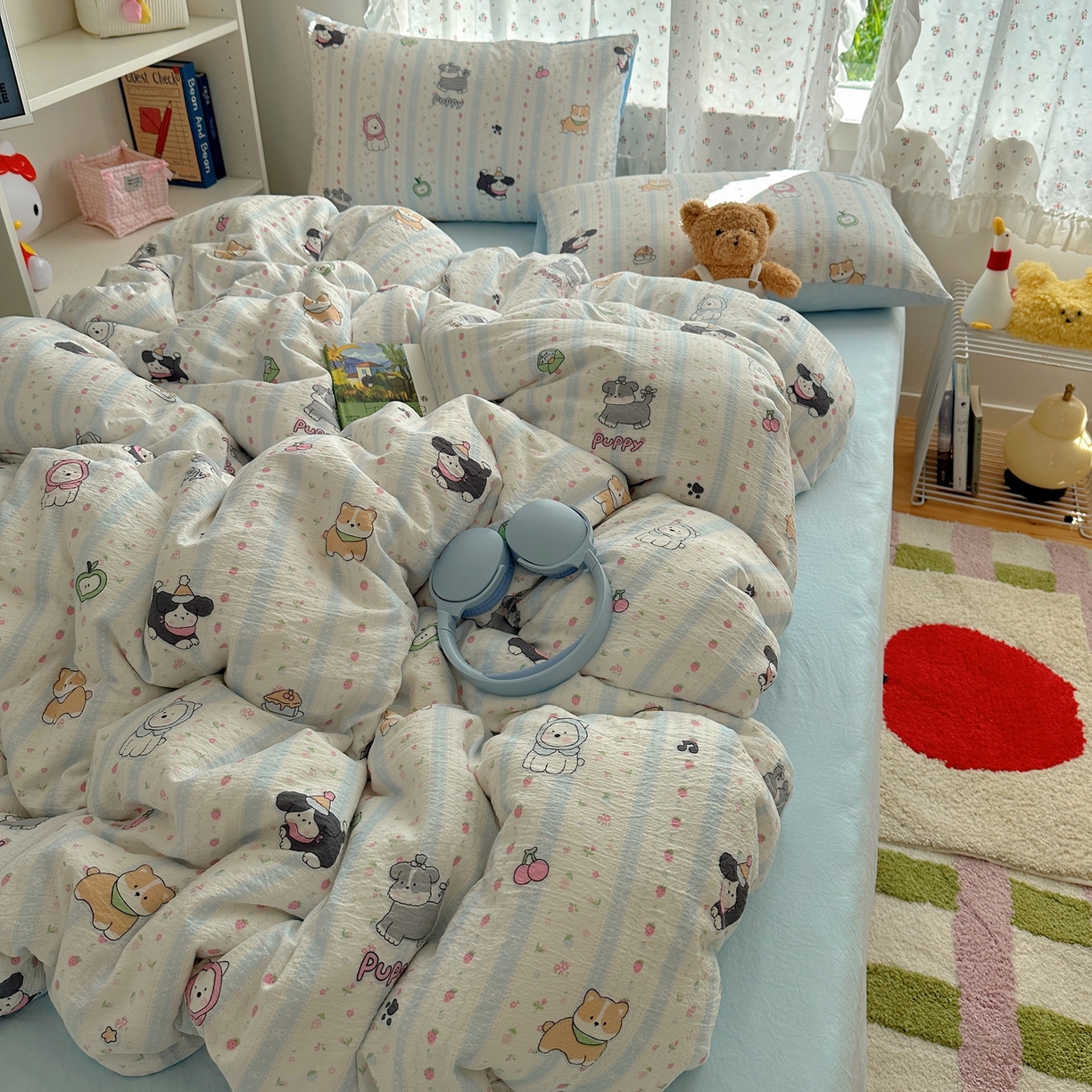 91家纺网 家纺一手货源 找家纺 顾里家纺 2025新款韩系奶萌云朵棉四件套 奶芙狗狗