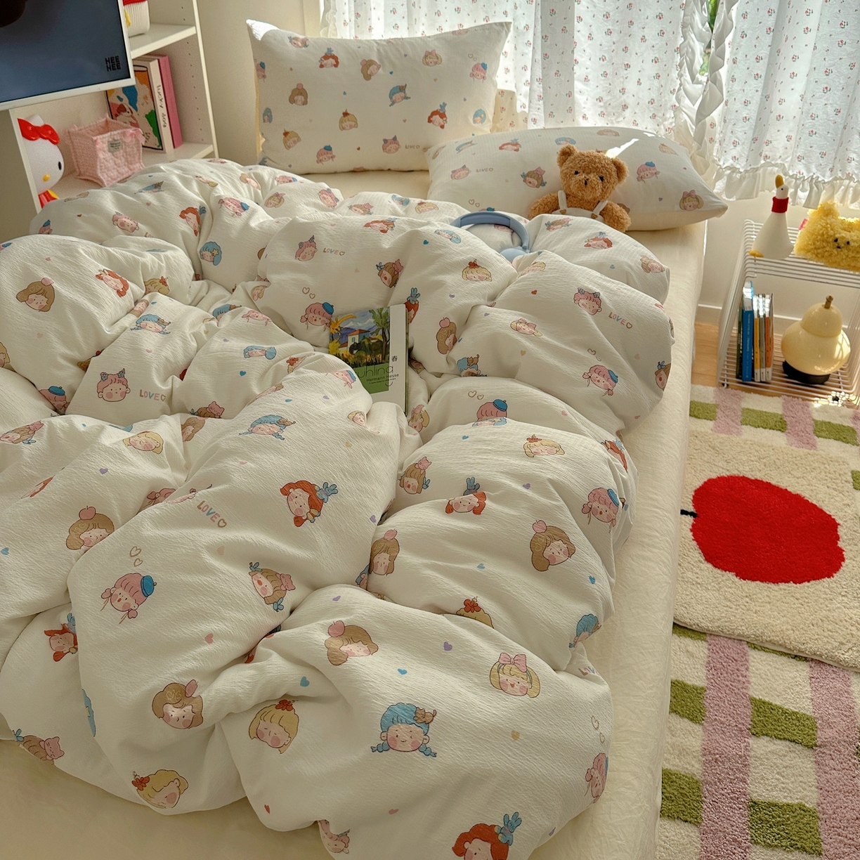 91家纺网 家纺一手货源 找家纺 顾里家纺 2025新款韩系奶萌云朵棉四件套 幼稚园