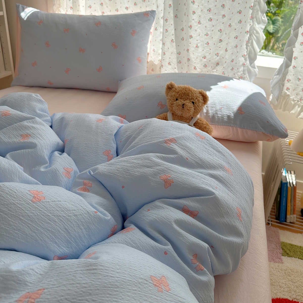 91家纺网 家纺一手货源 找家纺 顾里家纺 2025新款韩系奶萌云朵棉四件套 少女结