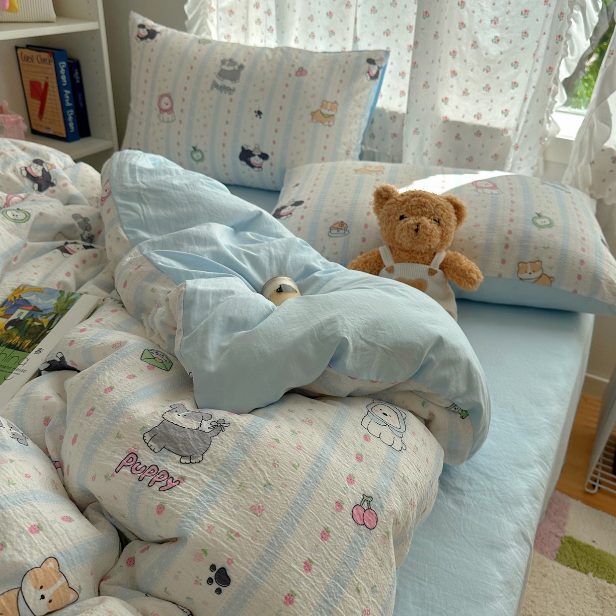 91家纺网 家纺一手货源 找家纺 顾里家纺 2025新款韩系奶萌云朵棉四件套 奶芙狗狗