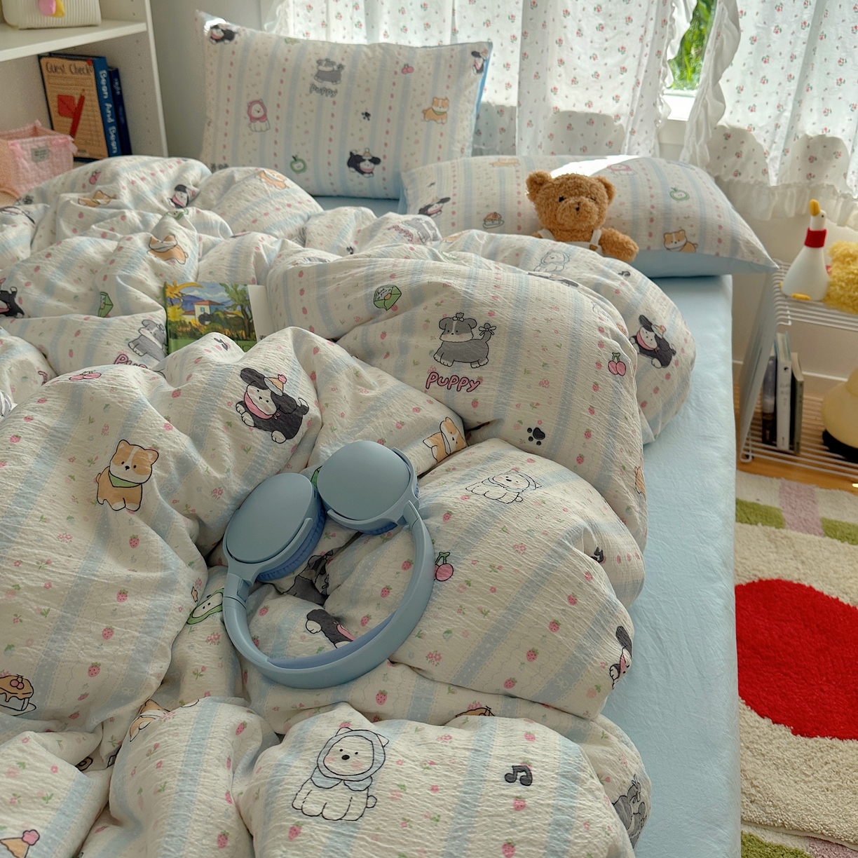 91家纺网 家纺一手货源 找家纺 顾里家纺 2025新款韩系奶萌云朵棉四件套 奶芙狗狗