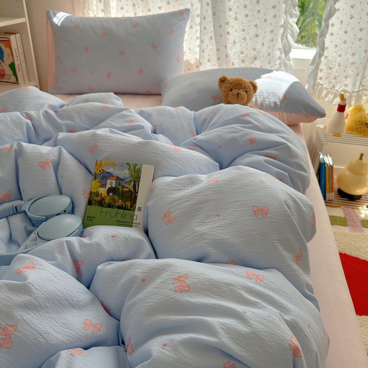 91家纺网 家纺一手货源 找家纺 顾里家纺 2025新款韩系奶萌云朵棉四件套 少女结