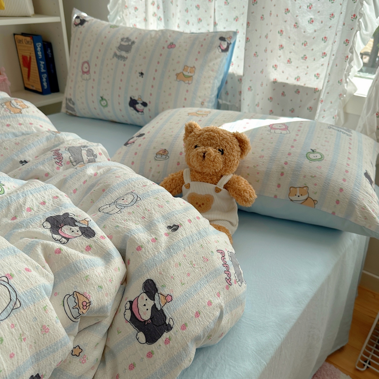 91家纺网 家纺一手货源 找家纺 顾里家纺 2025新款韩系奶萌云朵棉四件套 奶芙狗狗