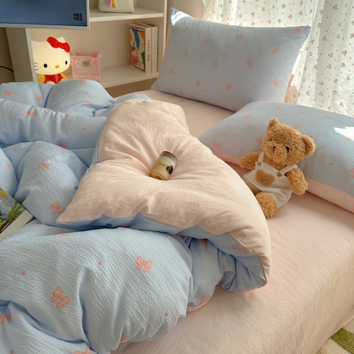 91家纺网 家纺一手货源 找家纺 顾里家纺 2025新款韩系奶萌云朵棉四件套 少女结