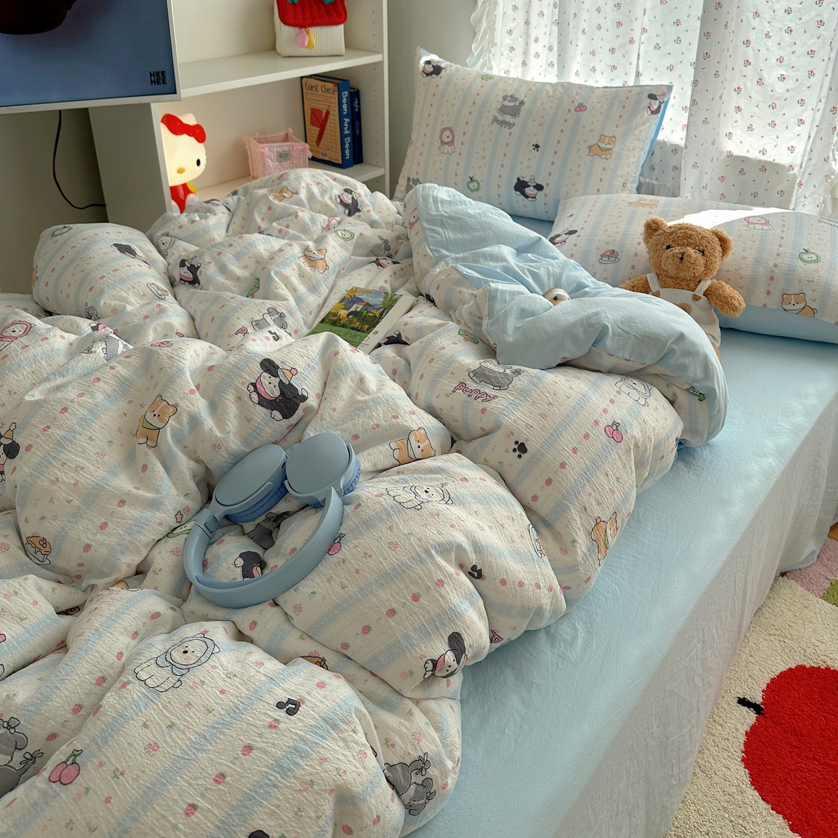 91家纺网 家纺一手货源 找家纺 顾里家纺 2025新款韩系奶萌云朵棉四件套 奶芙狗狗