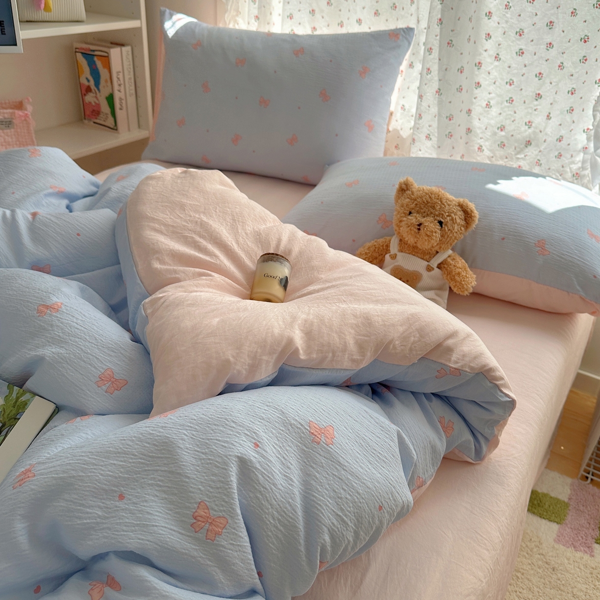 91家纺网 家纺一手货源 找家纺 顾里家纺 2025新款韩系奶萌云朵棉四件套 少女结