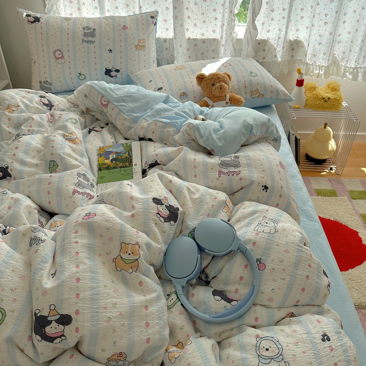 91家纺网 家纺一手货源 找家纺 顾里家纺 2025新款韩系奶萌云朵棉四件套 奶芙狗狗