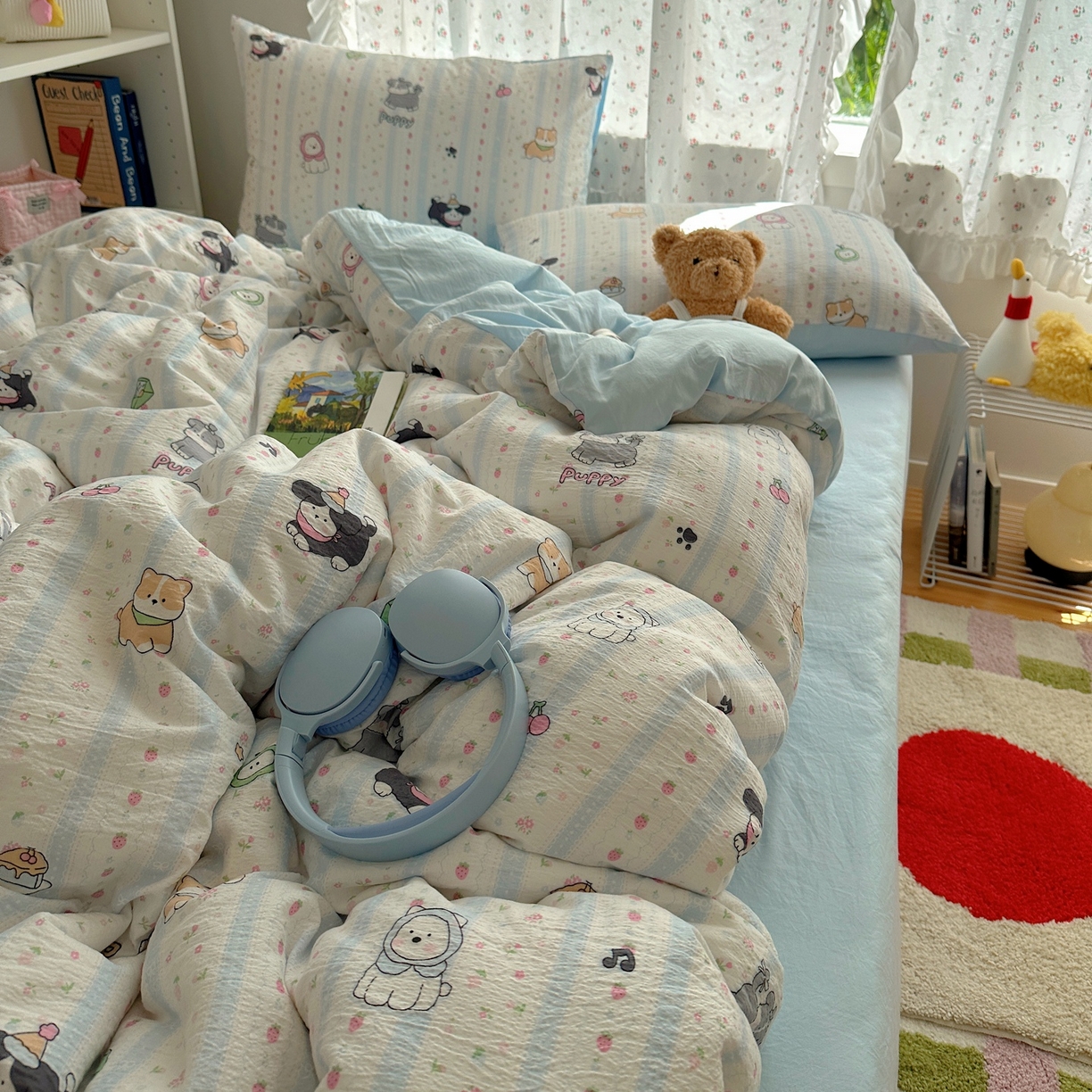 91家纺网 家纺一手货源 找家纺 顾里家纺 2025新款韩系奶萌云朵棉四件套 奶芙狗狗