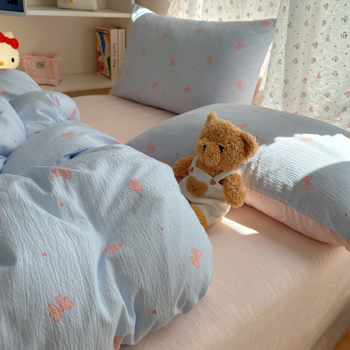 91家纺网 家纺一手货源 找家纺 顾里家纺 2025新款韩系奶萌云朵棉四件套 少女结