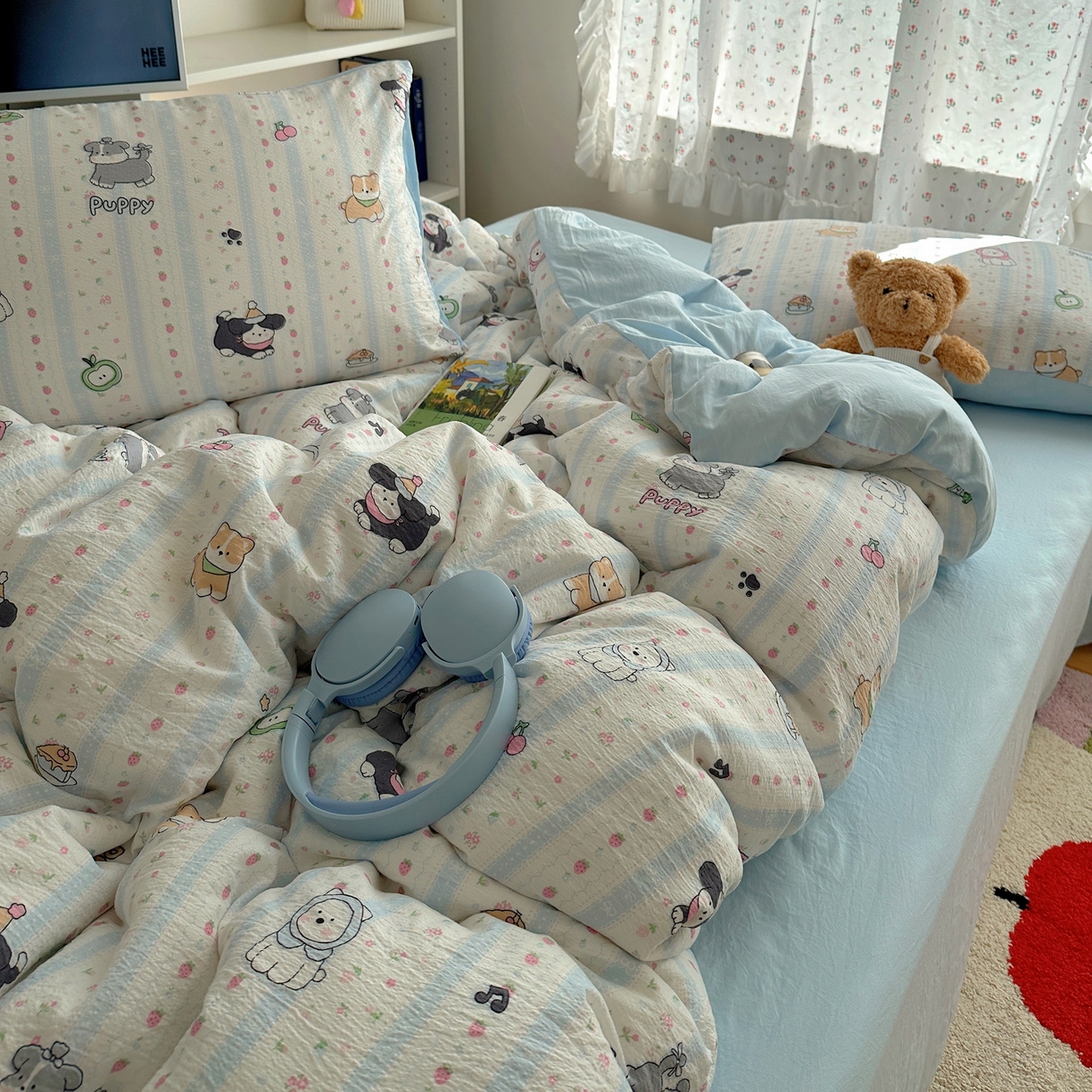 91家纺网 家纺一手货源 找家纺 顾里家纺 2025新款韩系奶萌云朵棉四件套 奶芙狗狗