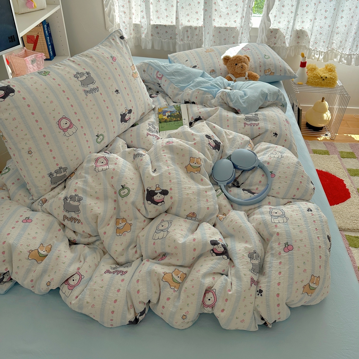 91家纺网 家纺一手货源 找家纺 顾里家纺 2025新款韩系奶萌云朵棉四件套 奶芙狗狗