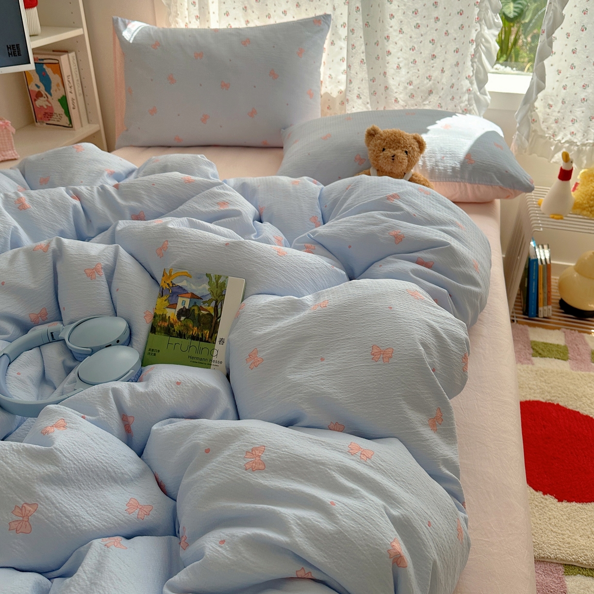 91家纺网 家纺一手货源 找家纺 顾里家纺 2025新款韩系奶萌云朵棉四件套 少女结