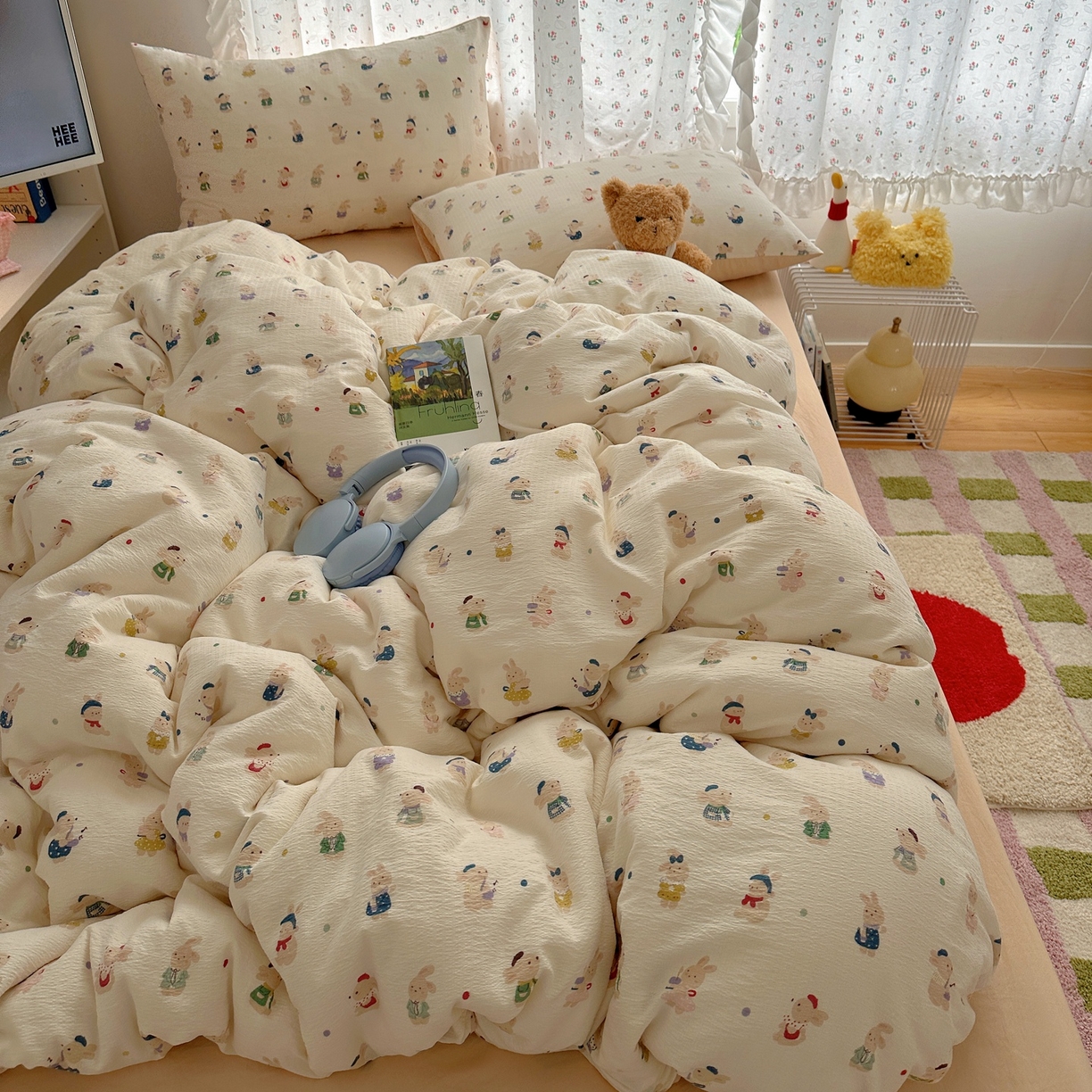 91家纺网 家纺一手货源 找家纺 顾里家纺 2025新款韩系奶萌云朵棉四件套 小甜兔兔