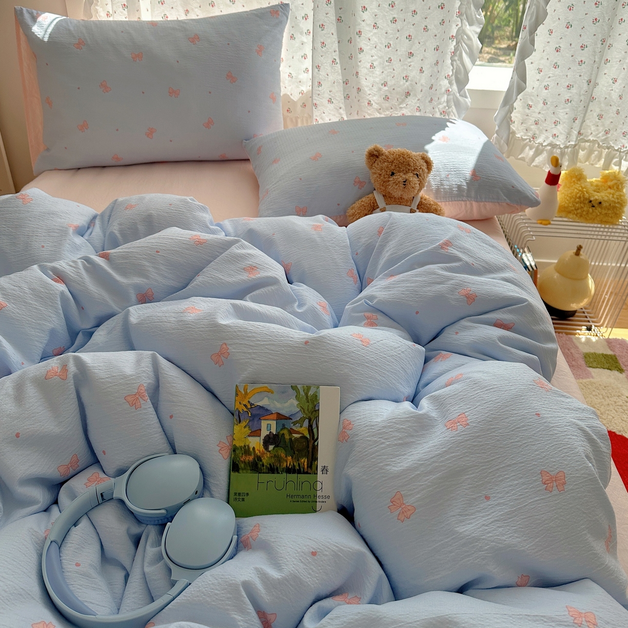 91家纺网 家纺一手货源 找家纺 顾里家纺 2025新款韩系奶萌云朵棉四件套 少女结