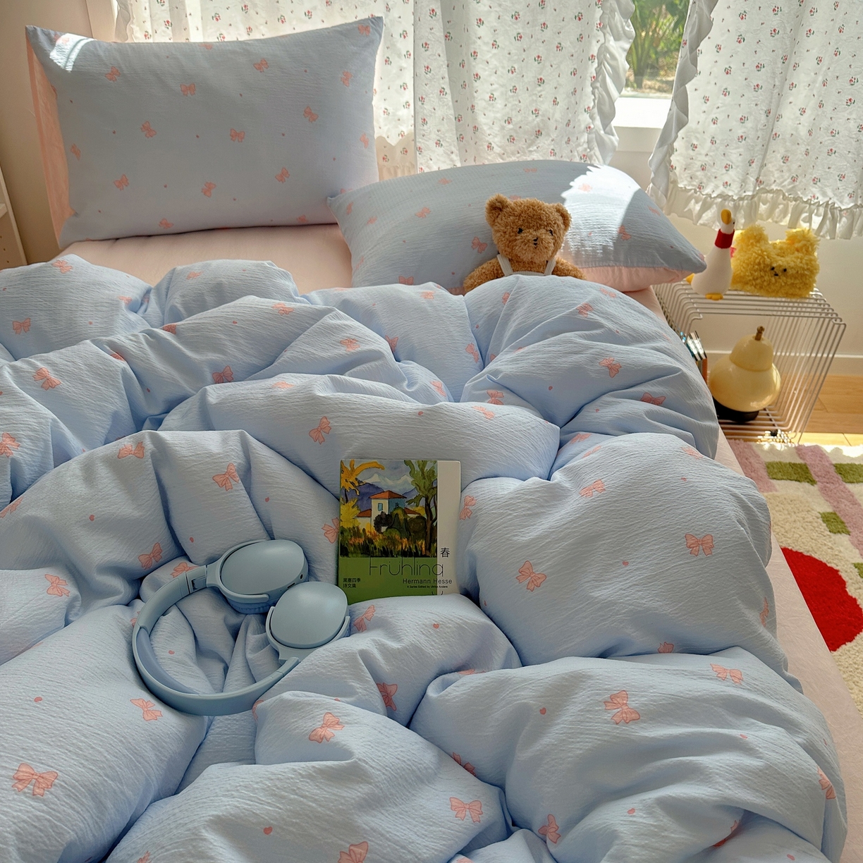 91家纺网 家纺一手货源 找家纺 顾里家纺 2025新款韩系奶萌云朵棉四件套 少女结