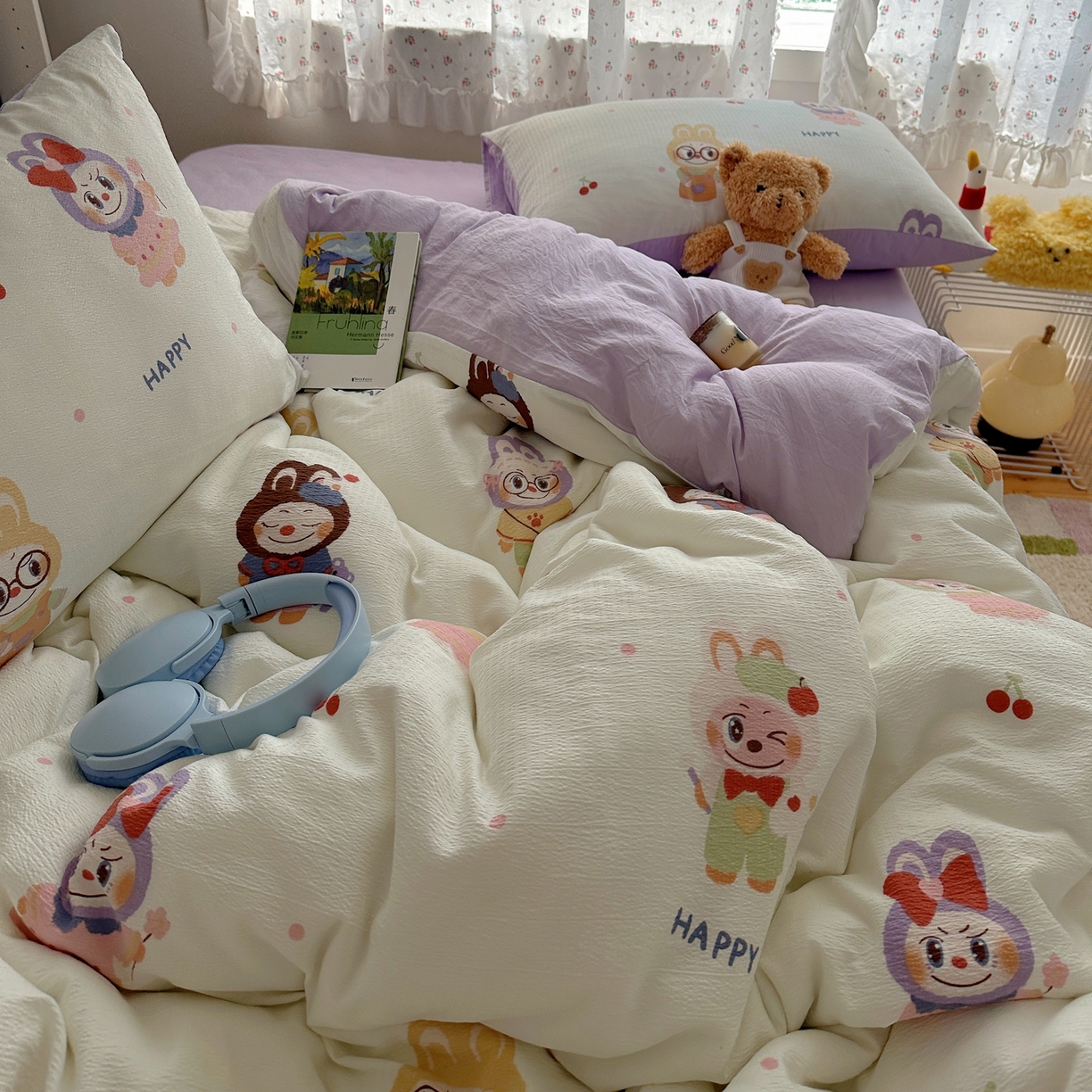 91家纺网 家纺一手货源 找家纺 顾里家纺 2025新款韩系奶萌云朵棉四件套 奈娃娃