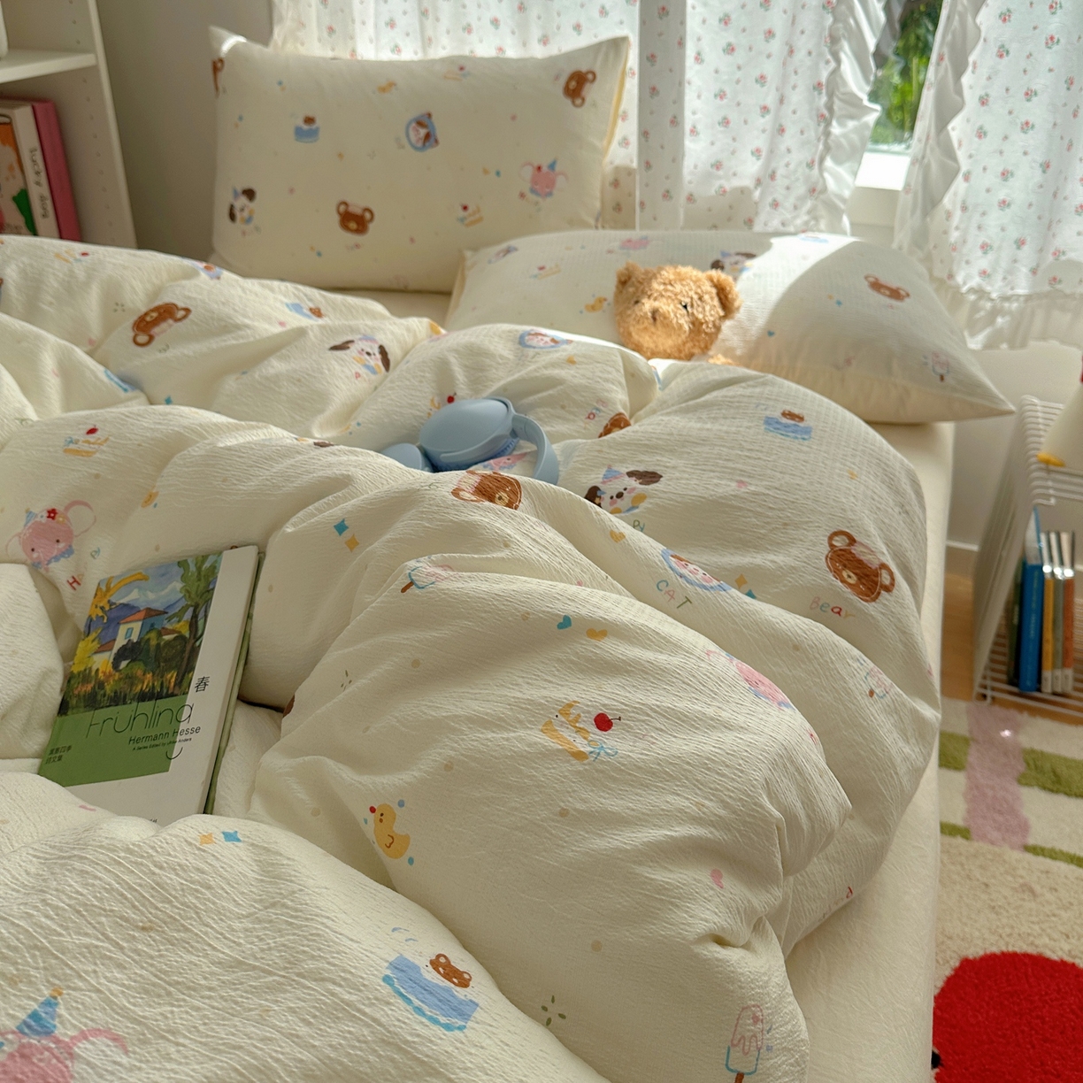 91家纺网 家纺一手货源 找家纺 顾里家纺 2025新款韩系奶萌云朵棉四件套 动物星球（米）