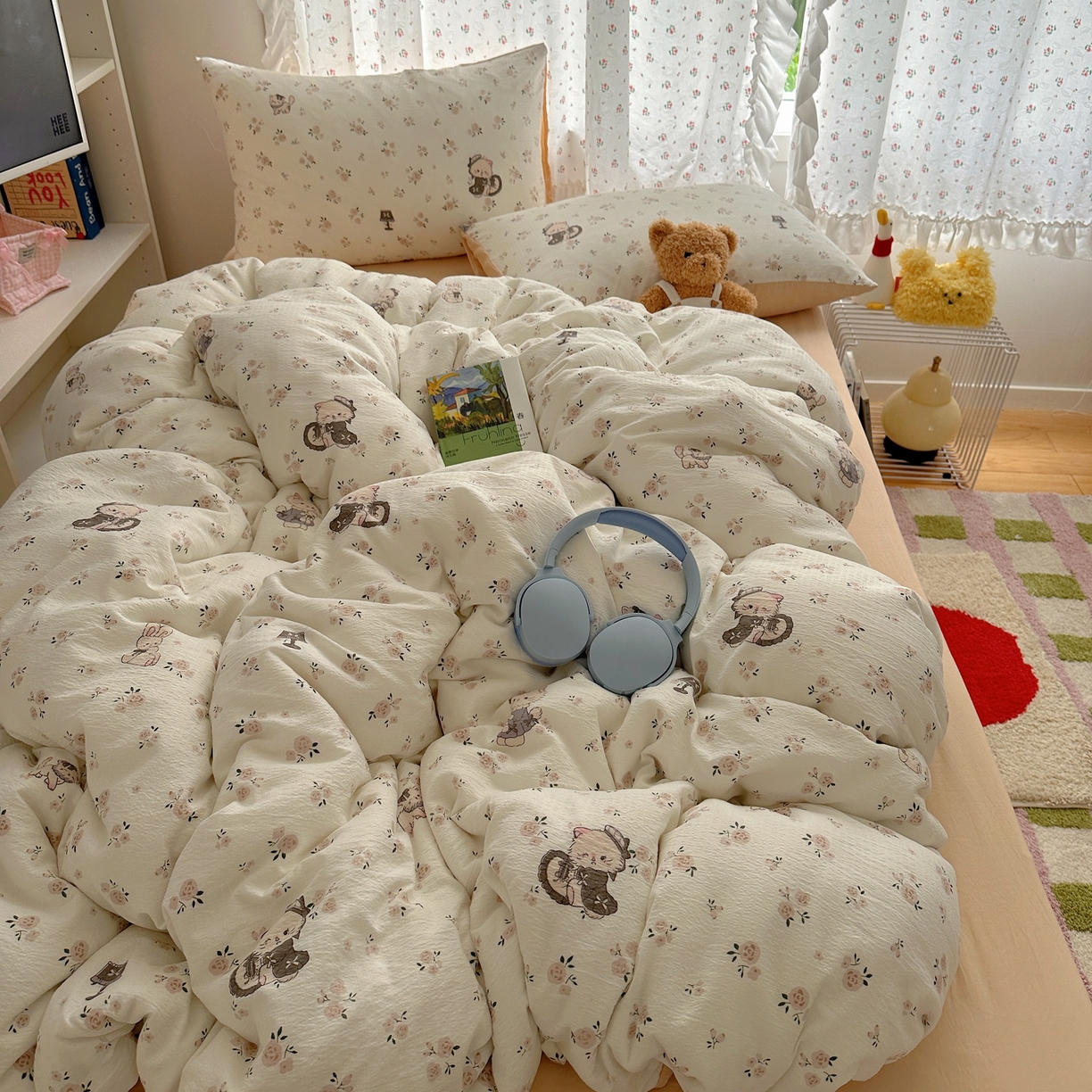 91家纺网 家纺一手货源 找家纺 顾里家纺 2025新款韩系奶萌云朵棉四件套 奶茶喵酱