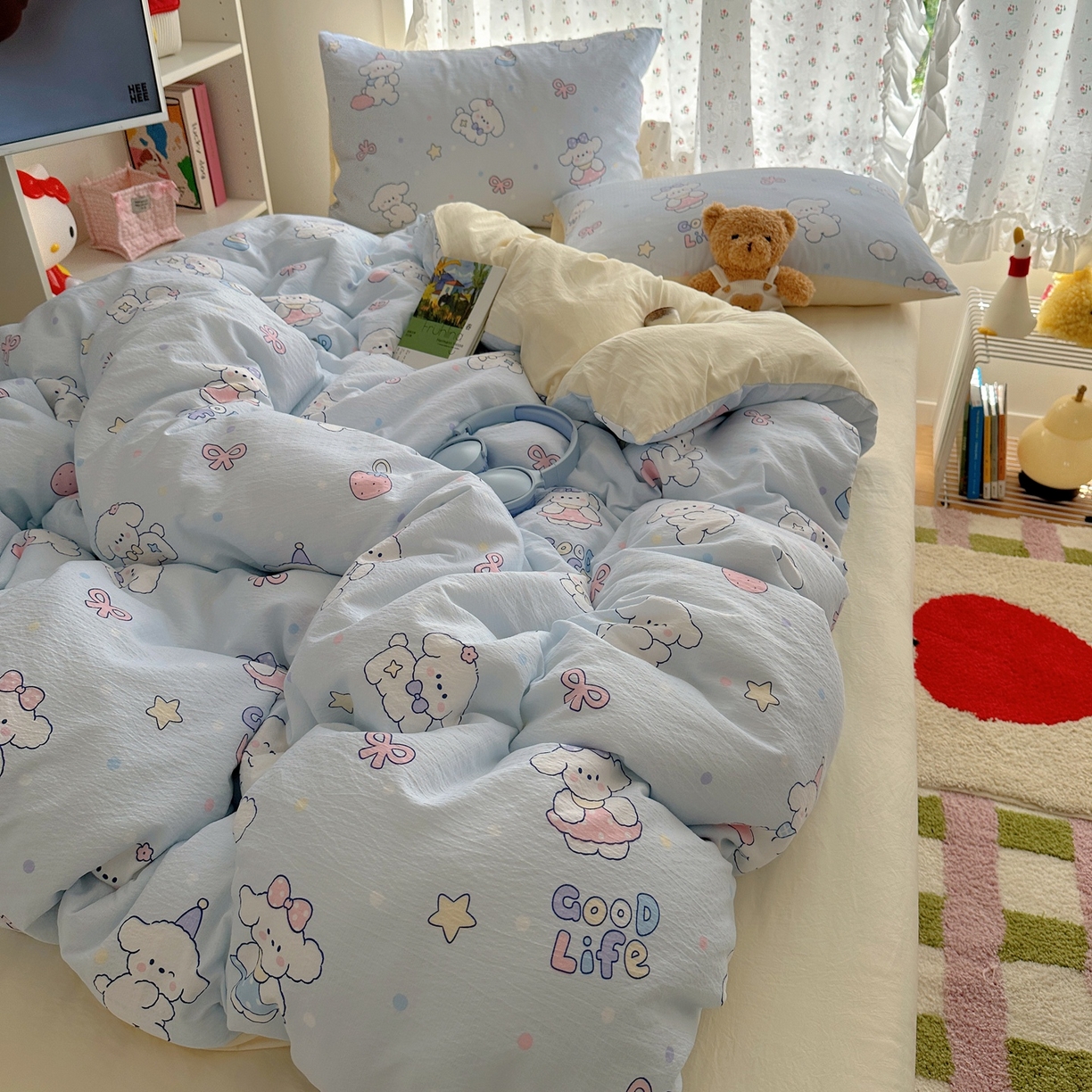 91家纺网 家纺一手货源 找家纺 顾里家纺 2025新款韩系奶萌云朵棉四件套 萌狗奶糖