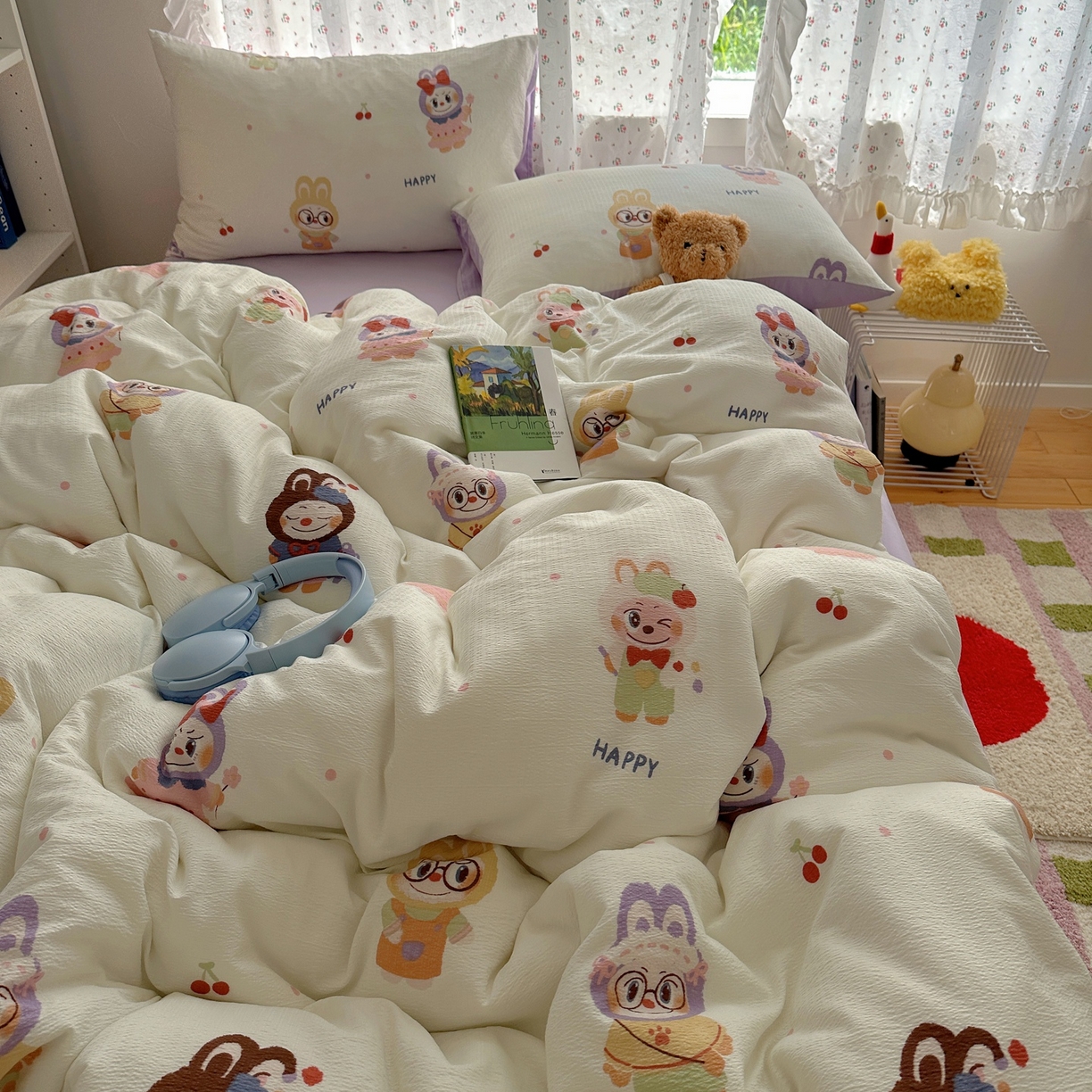 91家纺网 家纺一手货源 找家纺 顾里家纺 2025新款韩系奶萌云朵棉四件套 奈娃娃