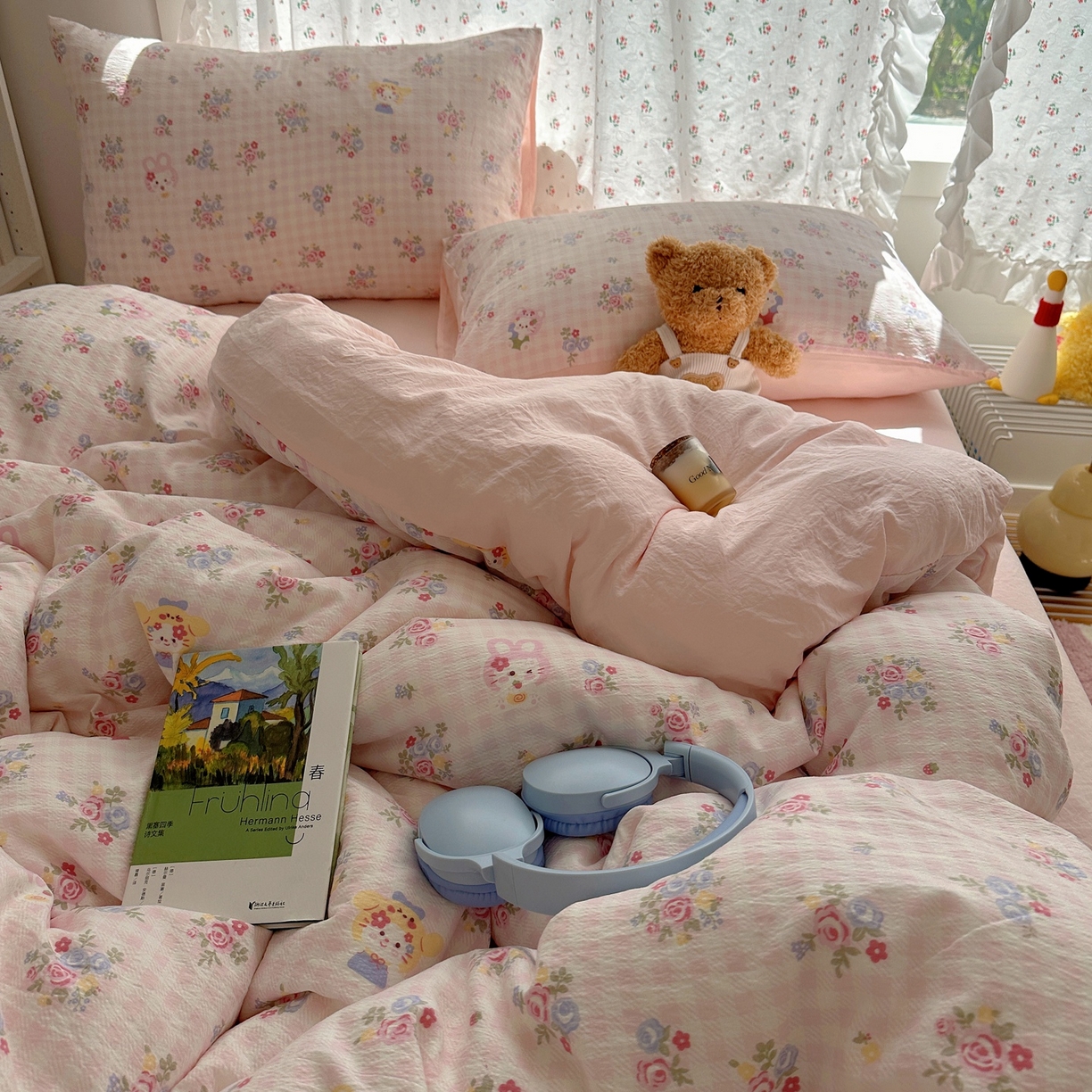 91家纺网 家纺一手货源 找家纺 顾里家纺 2025新款韩系奶萌云朵棉四件套 甜茶花猫