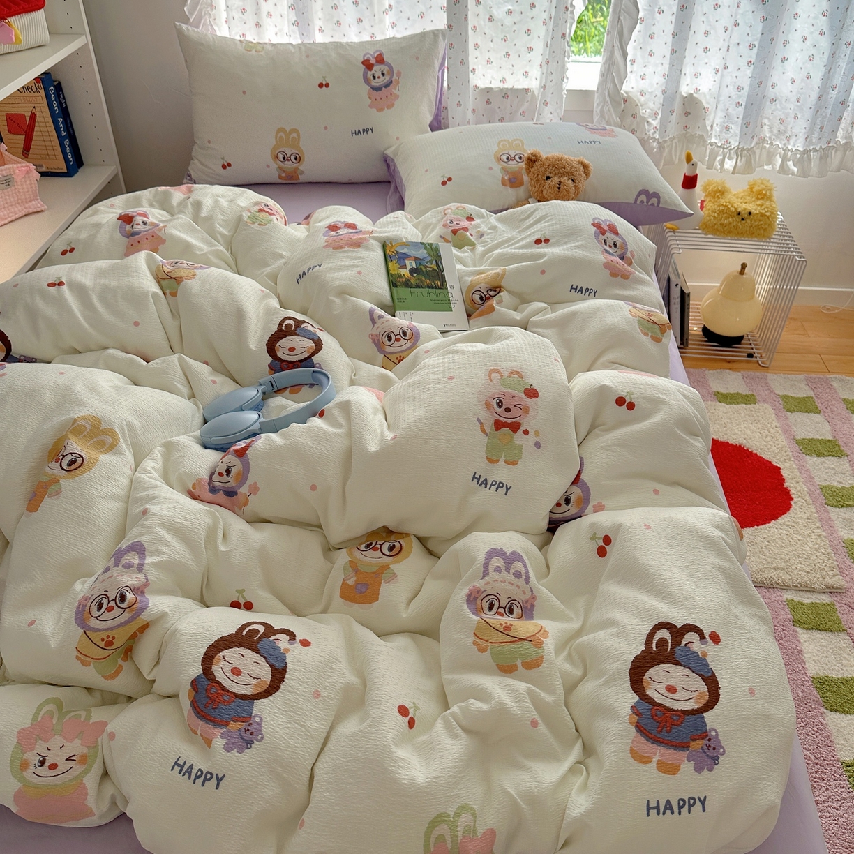 91家纺网 家纺一手货源 找家纺 顾里家纺 2025新款韩系奶萌云朵棉四件套 奈娃娃