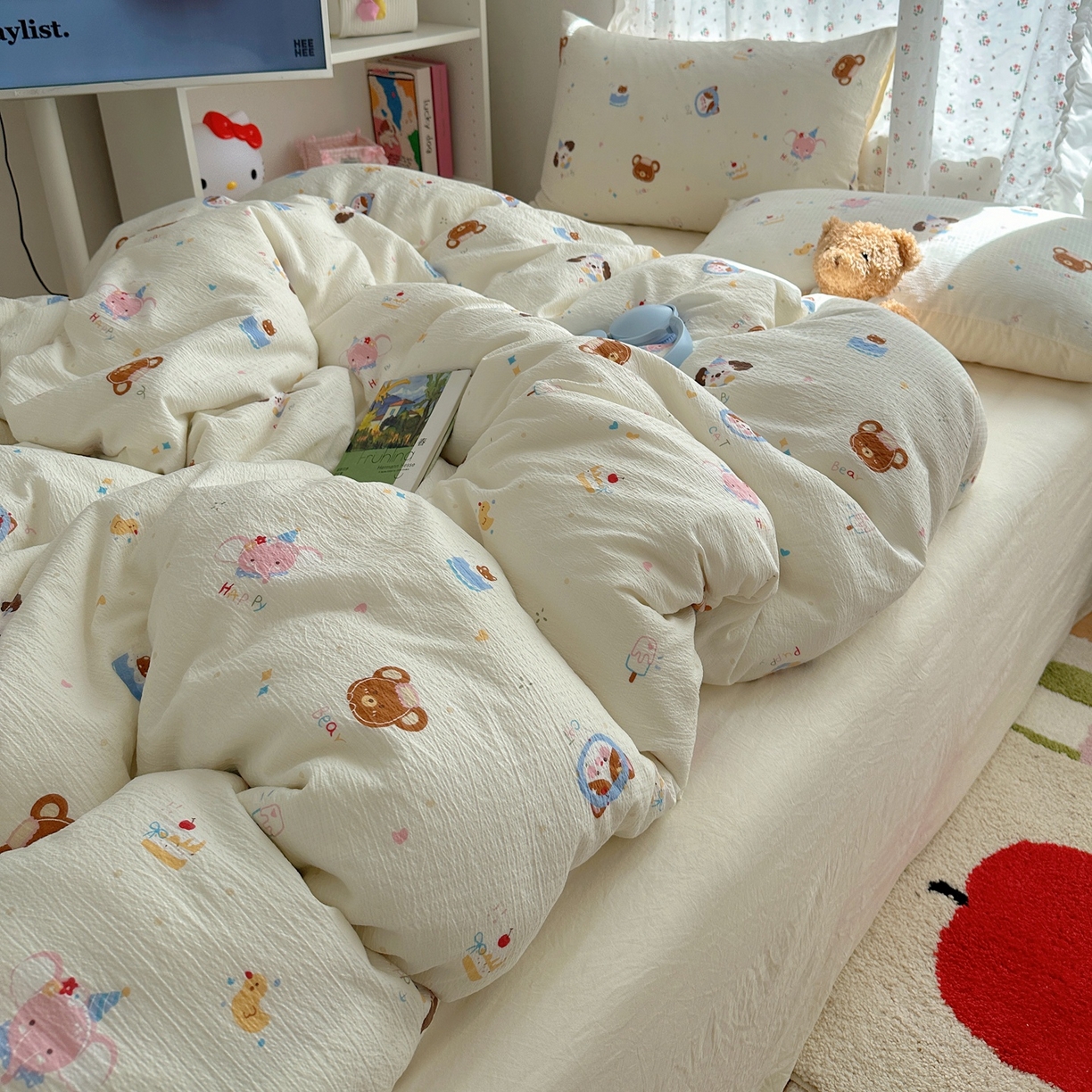 91家纺网 家纺一手货源 找家纺 顾里家纺 2025新款韩系奶萌云朵棉四件套 动物星球（米）