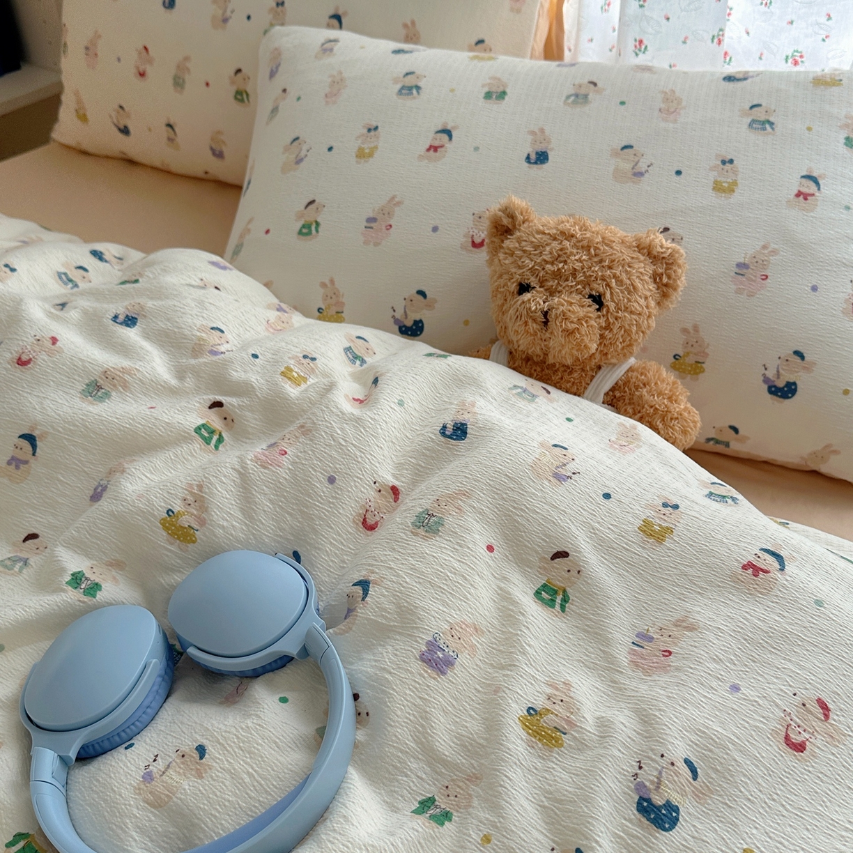 91家纺网 家纺一手货源 找家纺 顾里家纺 2025新款韩系奶萌云朵棉四件套 小甜兔兔