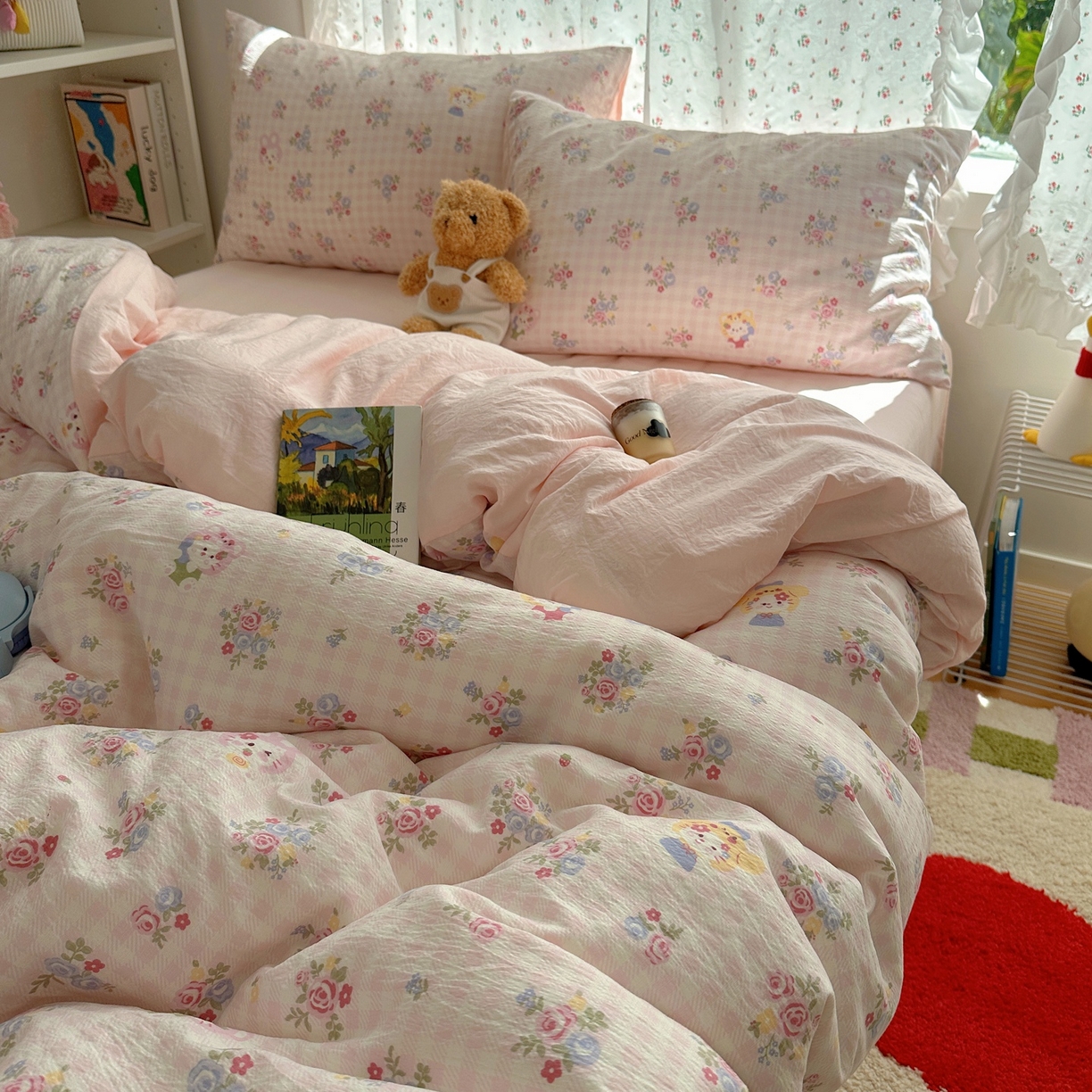 91家纺网 家纺一手货源 找家纺 顾里家纺 2025新款韩系奶萌云朵棉四件套 甜茶花猫