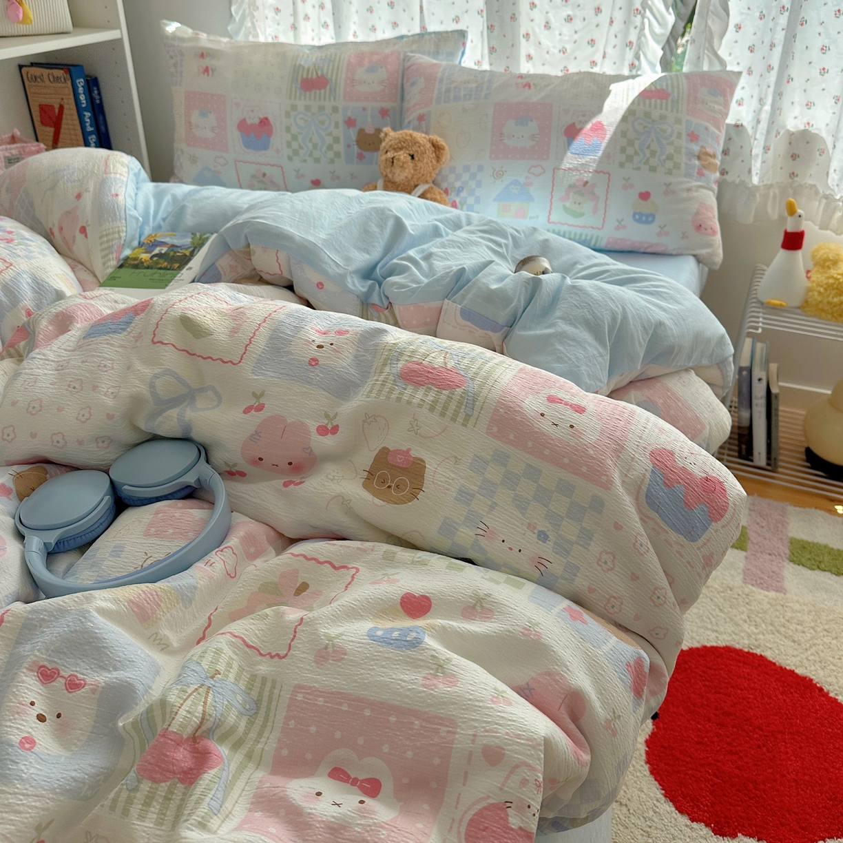 91家纺网 家纺一手货源 找家纺 顾里家纺 2025新款韩系奶萌云朵棉四件套 拼图好友