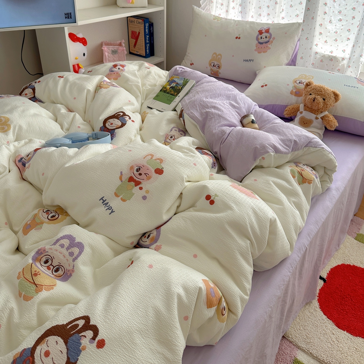 91家纺网 家纺一手货源 找家纺 顾里家纺 2025新款韩系奶萌云朵棉四件套 奈娃娃