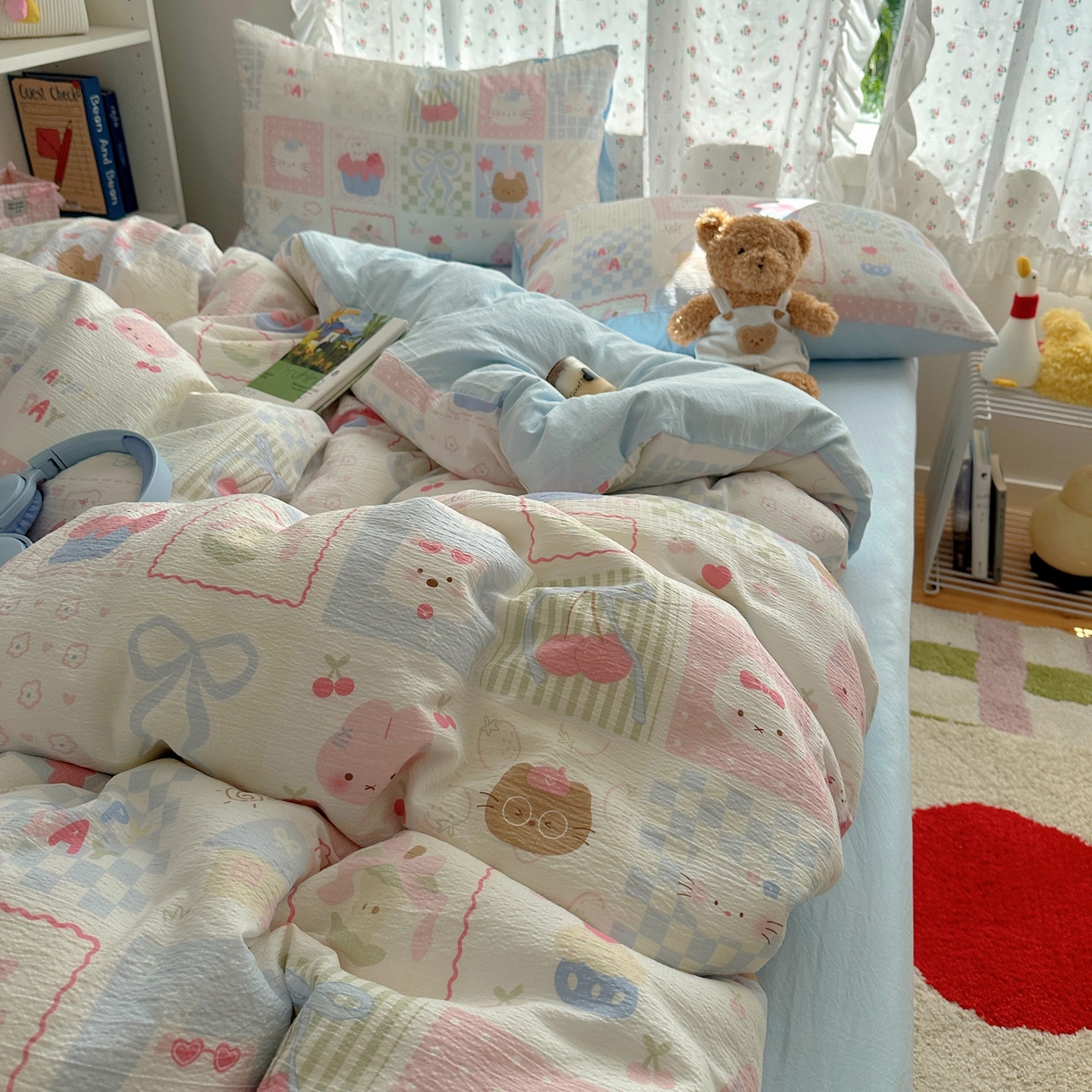 91家纺网 家纺一手货源 找家纺 顾里家纺 2025新款韩系奶萌云朵棉四件套 拼图好友