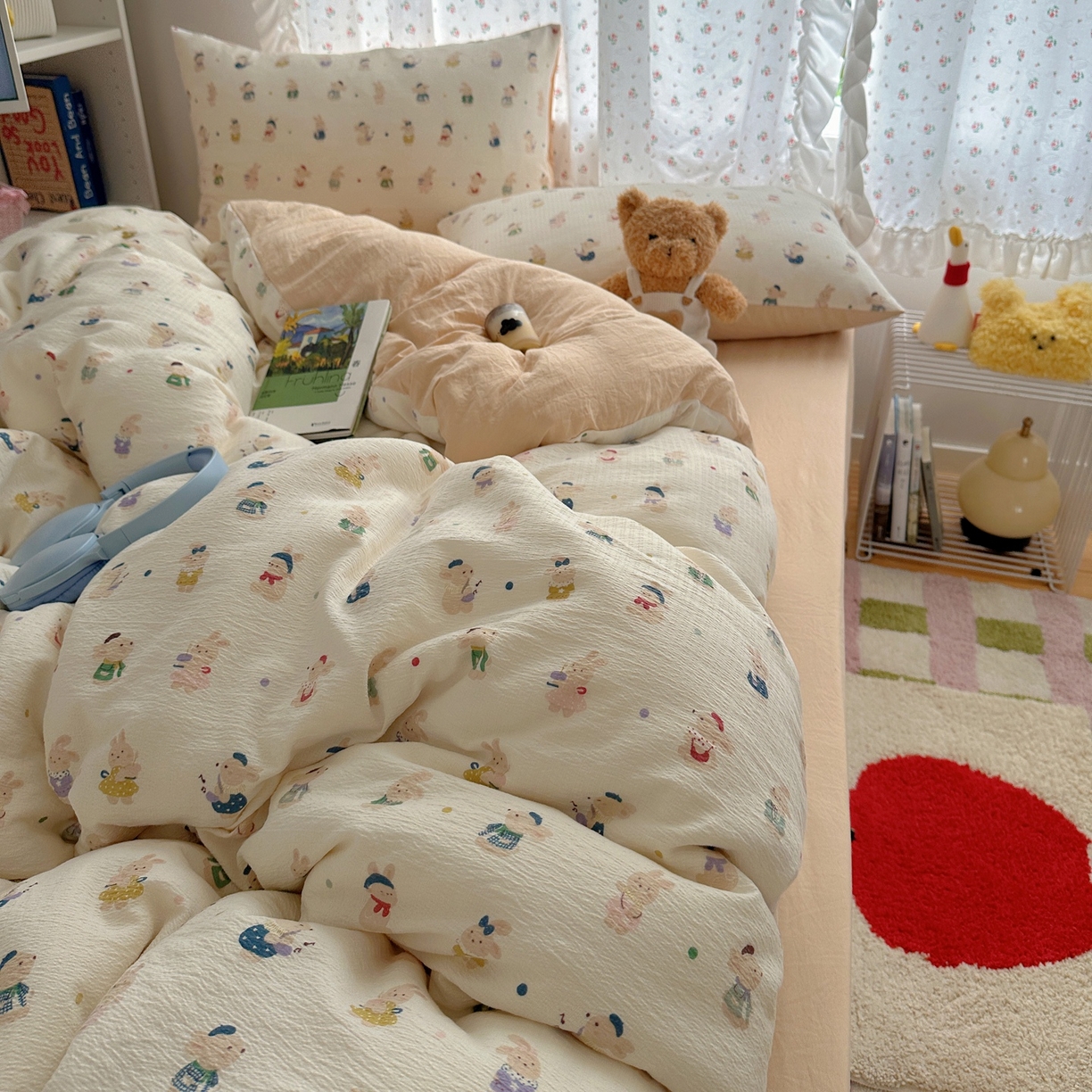 91家纺网 家纺一手货源 找家纺 顾里家纺 2025新款韩系奶萌云朵棉四件套 小甜兔兔