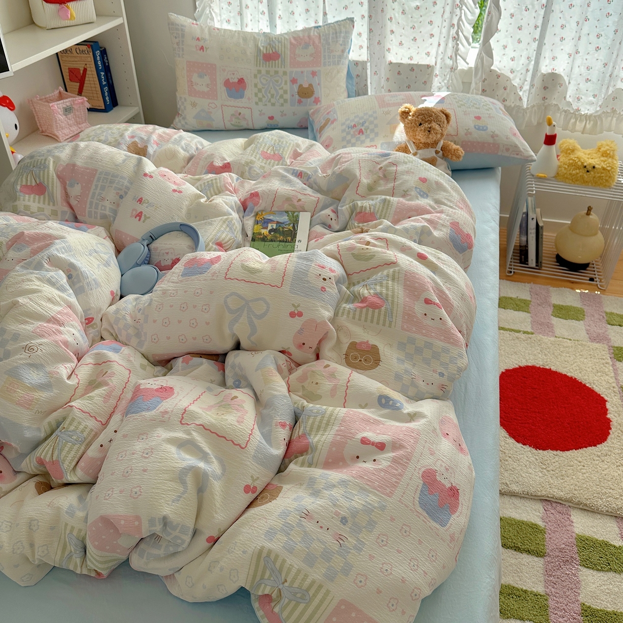 91家纺网 家纺一手货源 找家纺 顾里家纺 2025新款韩系奶萌云朵棉四件套 拼图好友