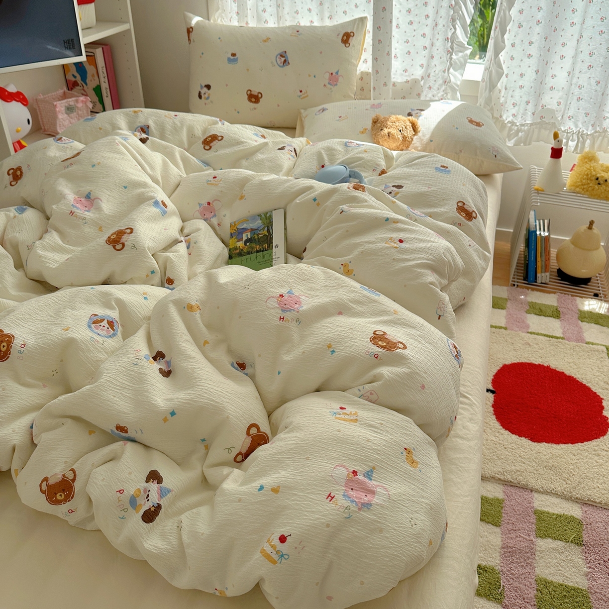 91家纺网 家纺一手货源 找家纺 顾里家纺 2025新款韩系奶萌云朵棉四件套 动物星球（米）