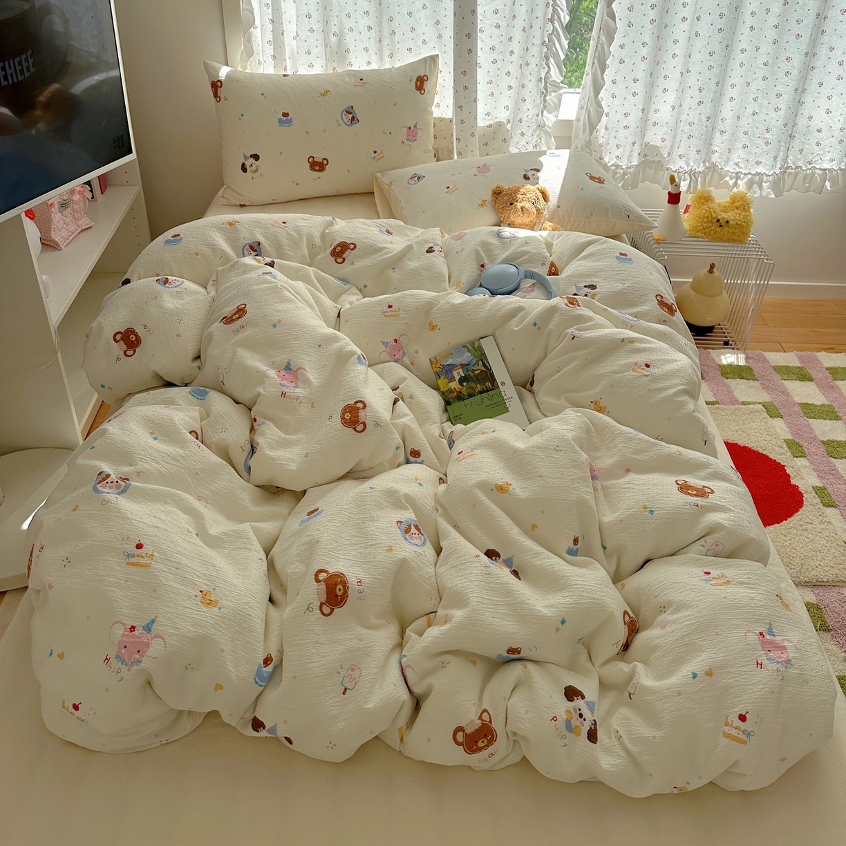 91家纺网 家纺一手货源 找家纺 顾里家纺 2025新款韩系奶萌云朵棉四件套 动物星球（米）