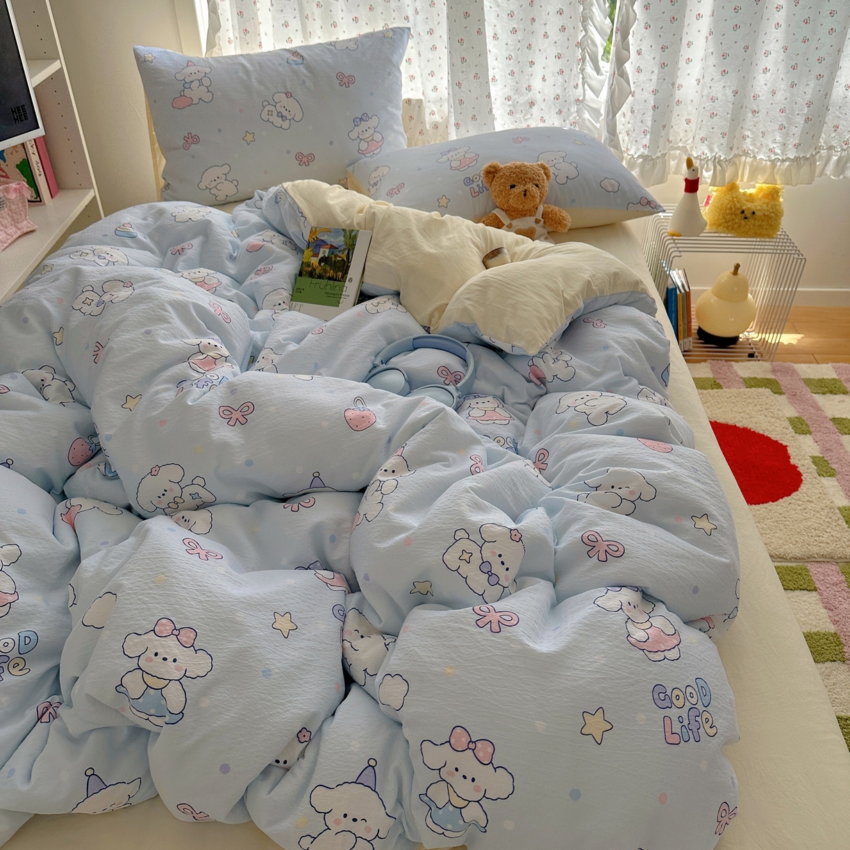 91家纺网 家纺一手货源 找家纺 顾里家纺 2025新款韩系奶萌云朵棉四件套 萌狗奶糖