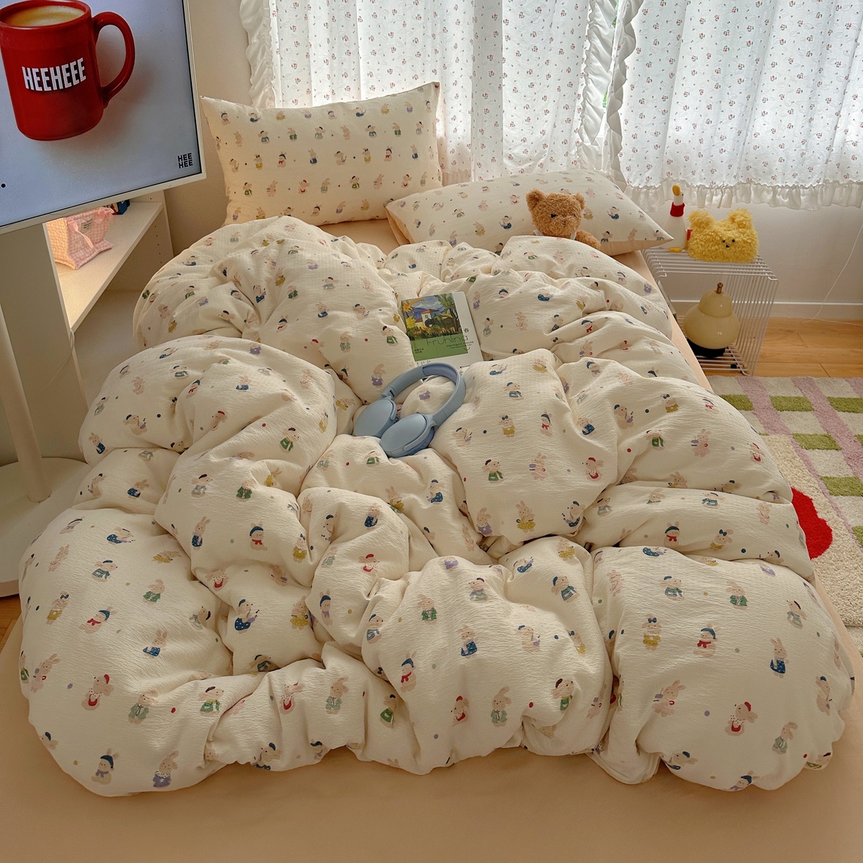 91家纺网 家纺一手货源 找家纺 顾里家纺 2025新款韩系奶萌云朵棉四件套 小甜兔兔