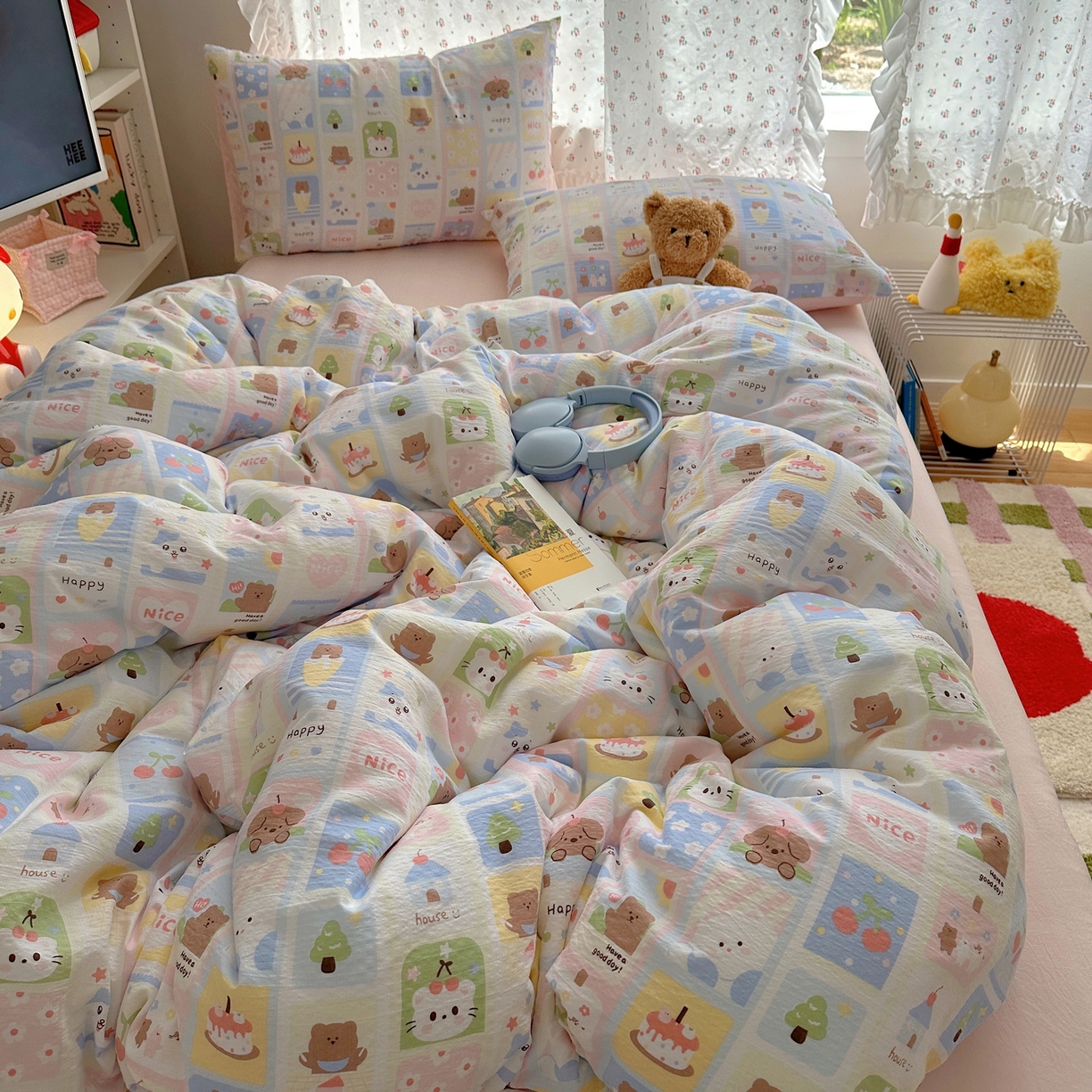 91家纺网 家纺一手货源 找家纺 顾里家纺 2025新款韩系奶萌云朵棉四件套 甜心日记