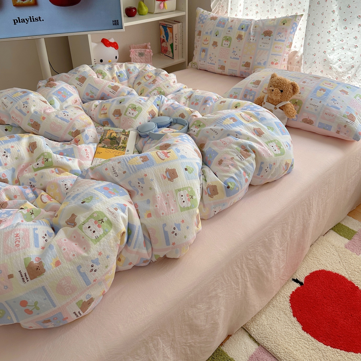 91家纺网 家纺一手货源 找家纺 顾里家纺 2025新款韩系奶萌云朵棉四件套 甜心日记