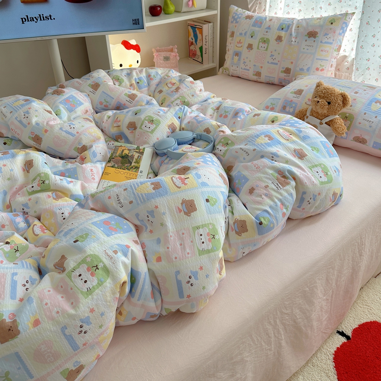 91家纺网 家纺一手货源 找家纺 顾里家纺 2025新款韩系奶萌云朵棉四件套 甜心日记