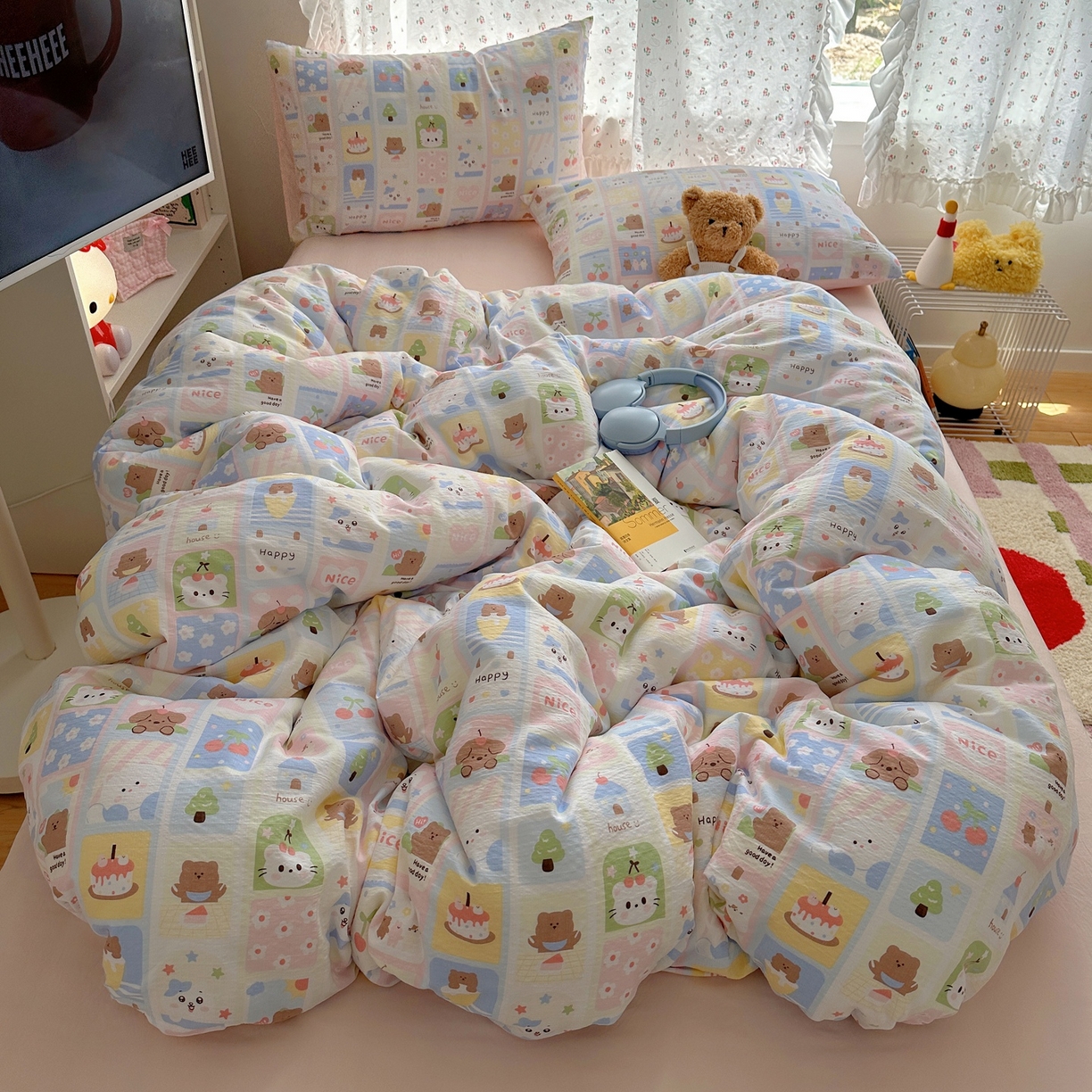 91家纺网 家纺一手货源 找家纺 顾里家纺 2025新款韩系奶萌云朵棉四件套 甜心日记