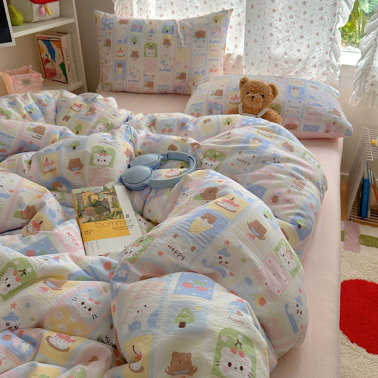 91家纺网 家纺一手货源 找家纺 顾里家纺 2025新款韩系奶萌云朵棉四件套 甜心日记