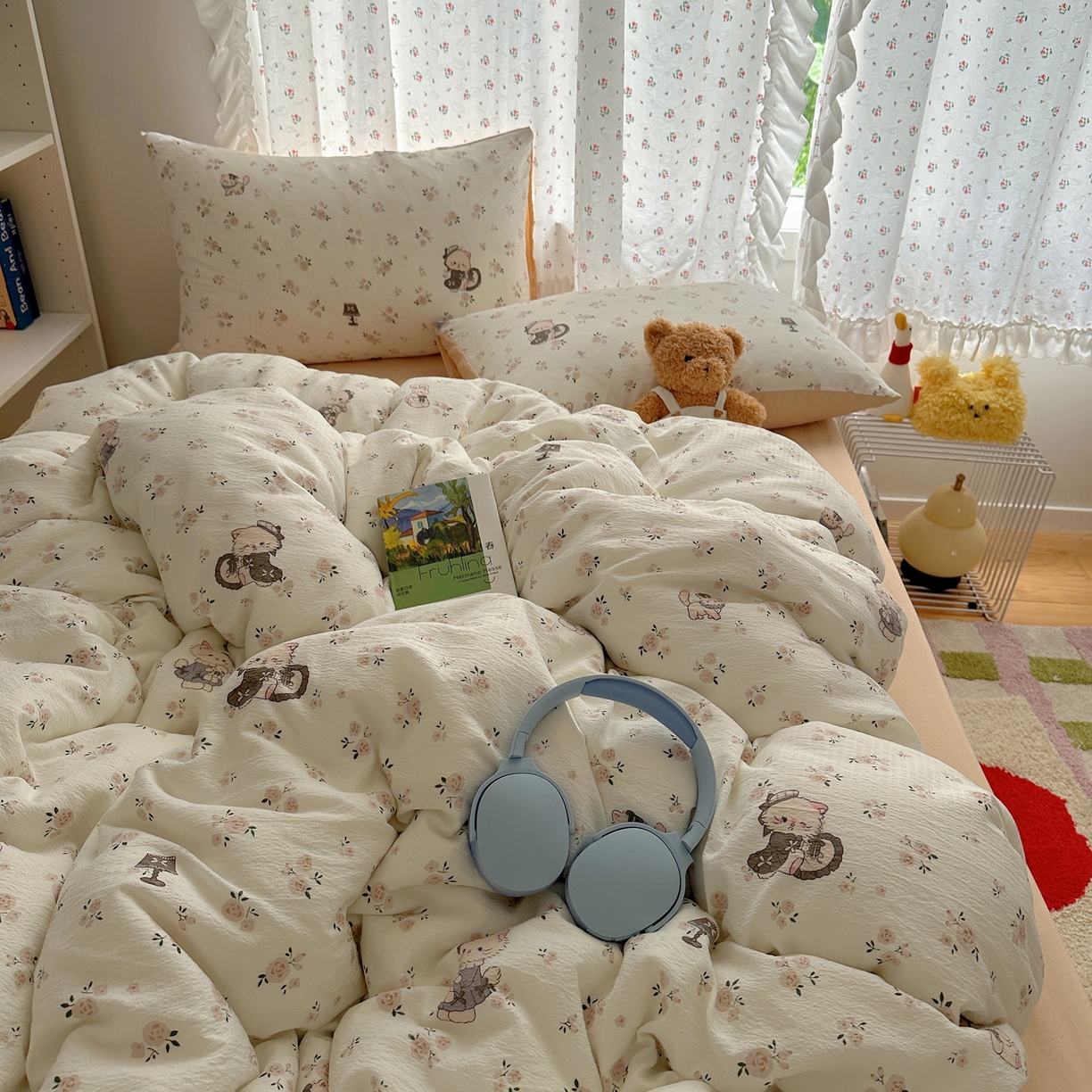 91家纺网 家纺一手货源 找家纺 顾里家纺 2025新款韩系奶萌云朵棉四件套 奶茶喵酱