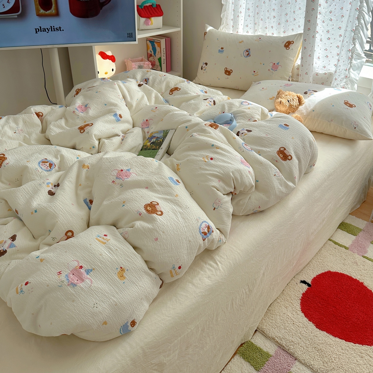 91家纺网 家纺一手货源 找家纺 顾里家纺 2025新款韩系奶萌云朵棉四件套 动物星球（米）